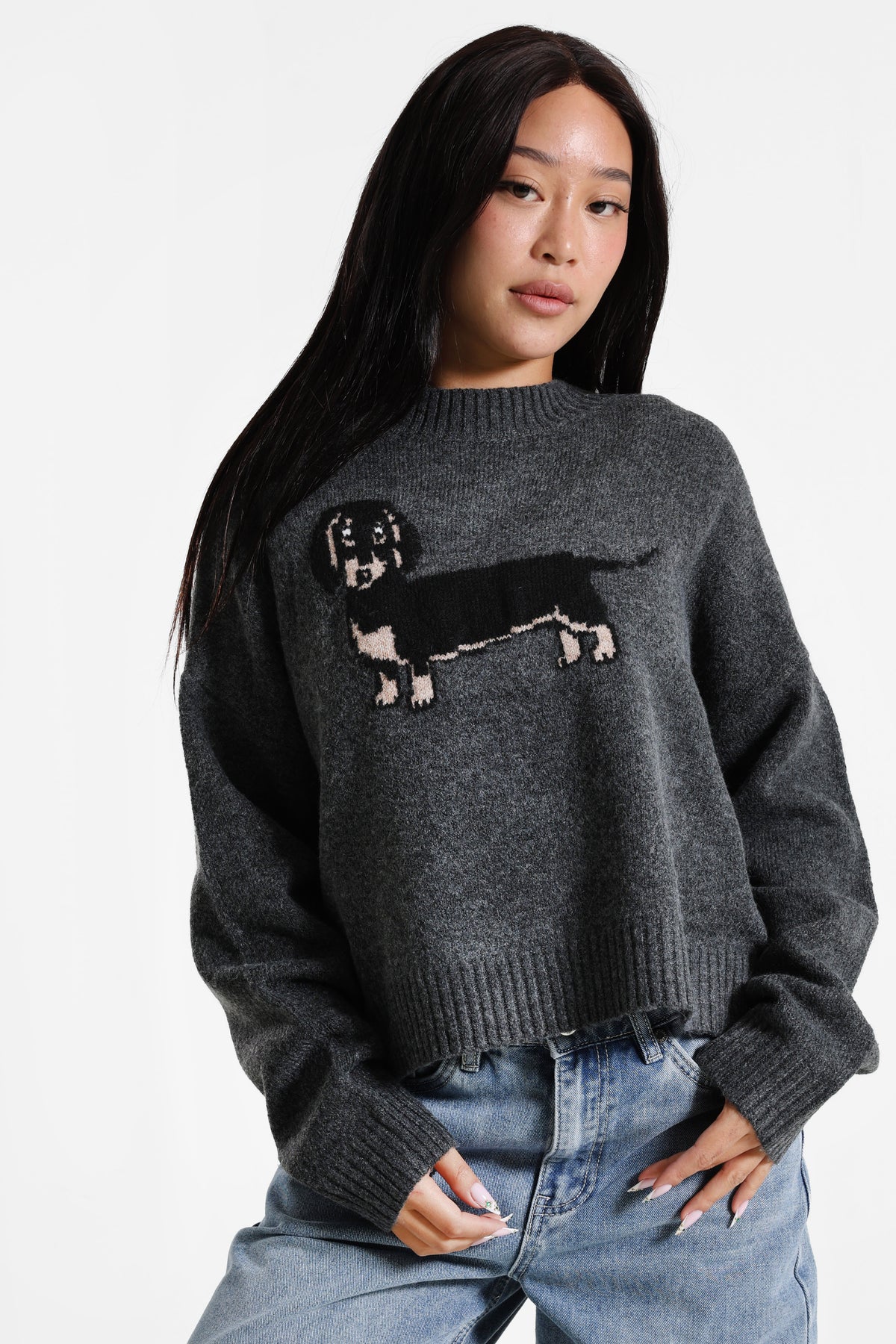 Loose knitted sweater - Anthracite chiné
