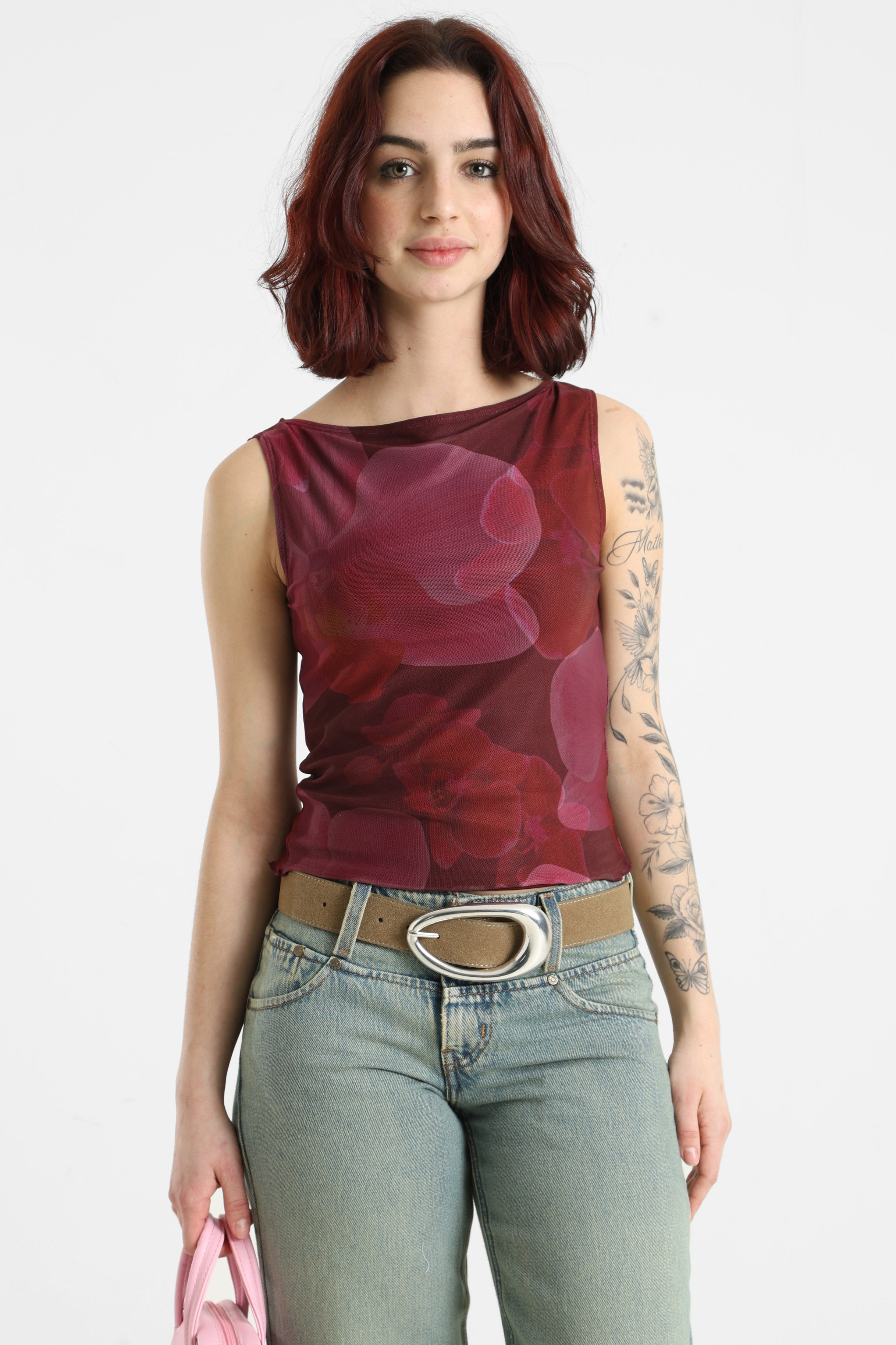 Mesh Crop Tanktop - Bordeaux