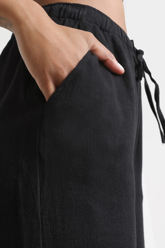 Wide Leg Leinenhose - Schwarz