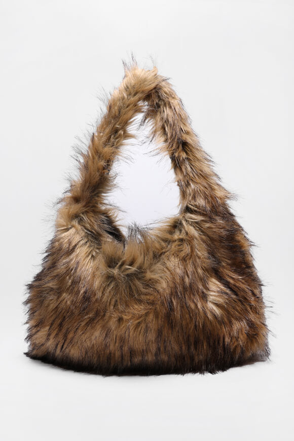 Borsa in pelliccia sintetica - Beige + Nero