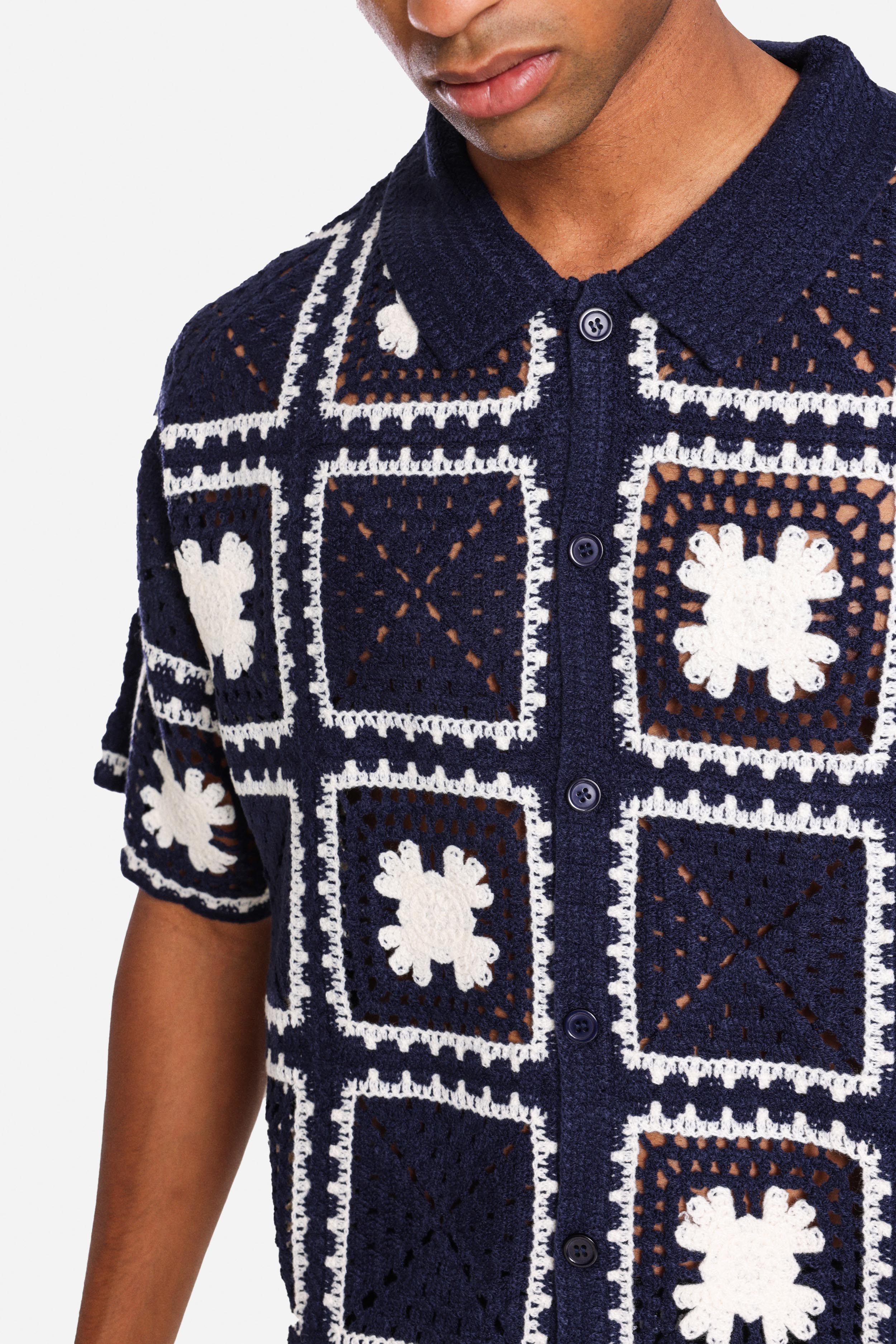 Häkelhemd - Navy + White