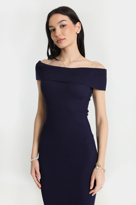 Ribbed off-shoulder knit dress - navy blue
