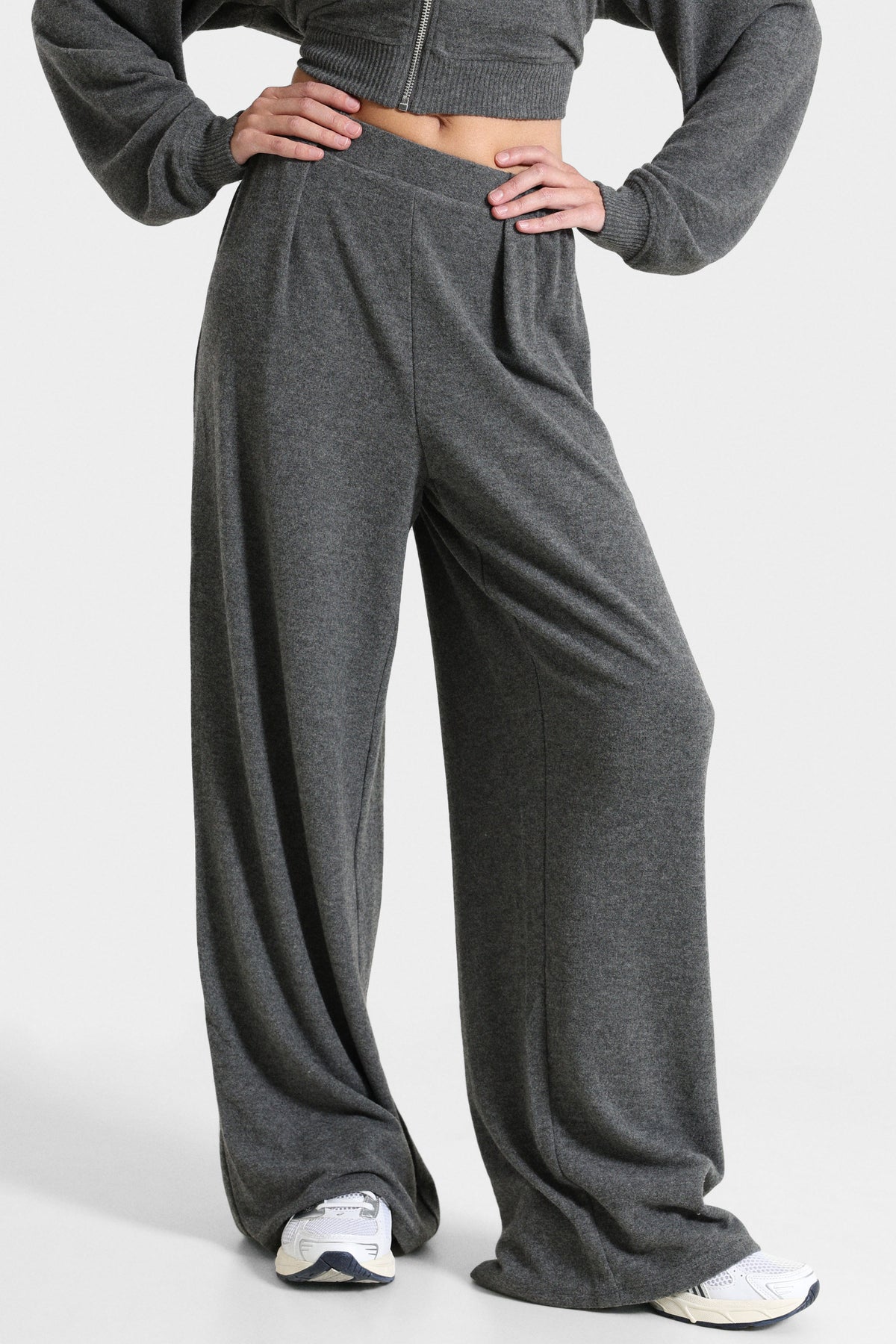 ONLAVELINE Wide Leg Strickhose - Dark Grey Melange