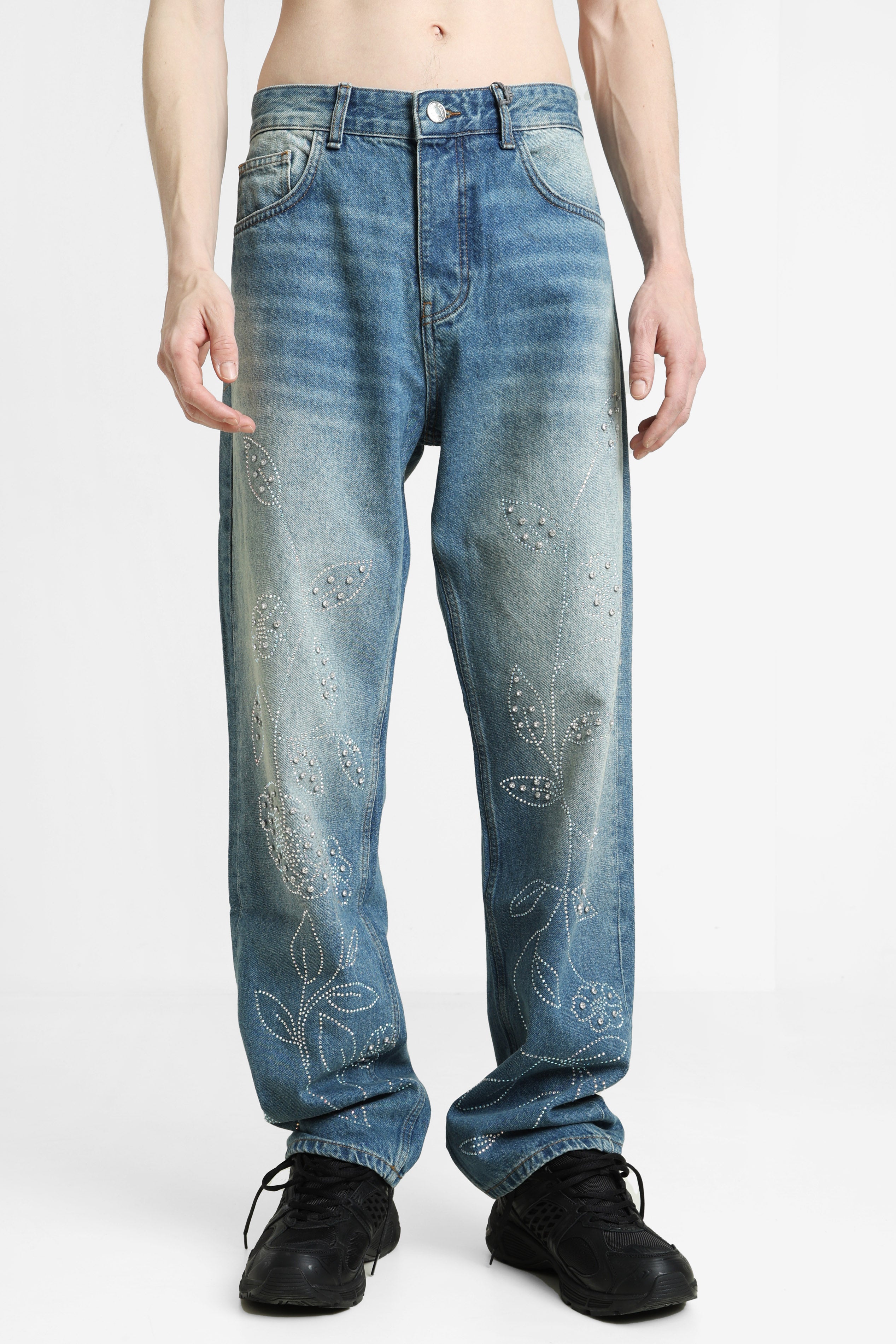 Jean loose fit avec strass - Blue Denim