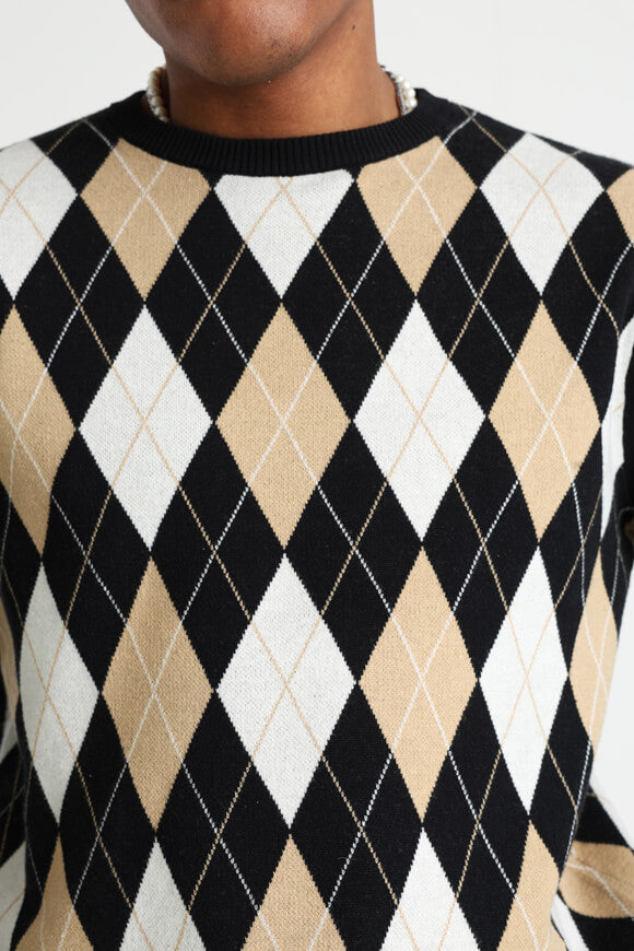 Pull en tricot fin - Noir + Beige + Ecru