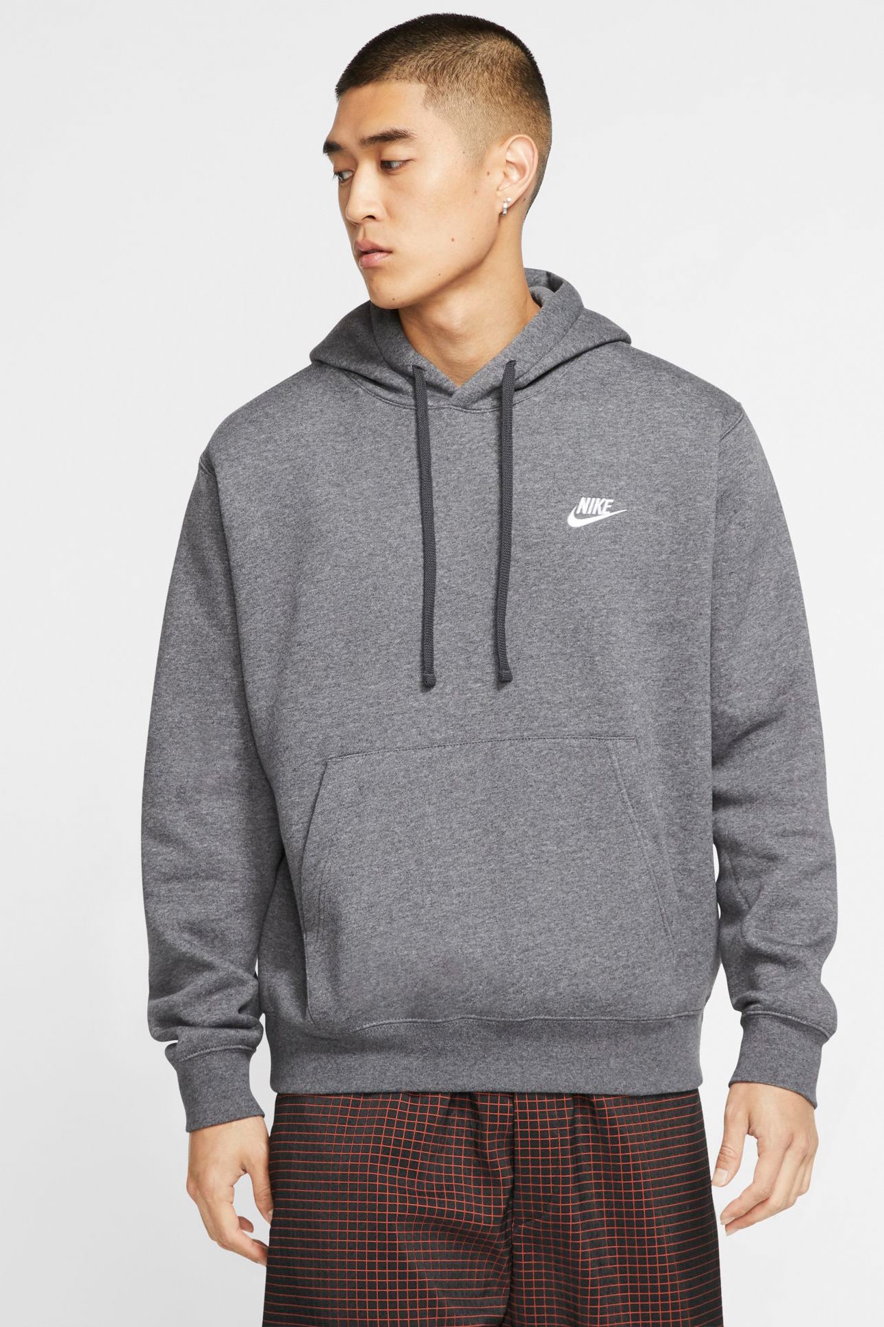 Sportswear Club Fleece Kapuzensweatshirt - Dunkelgrau meliert + Weiss