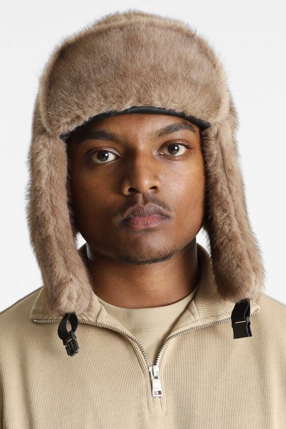 Chapka en fourrure synthétique - Brun + Beige