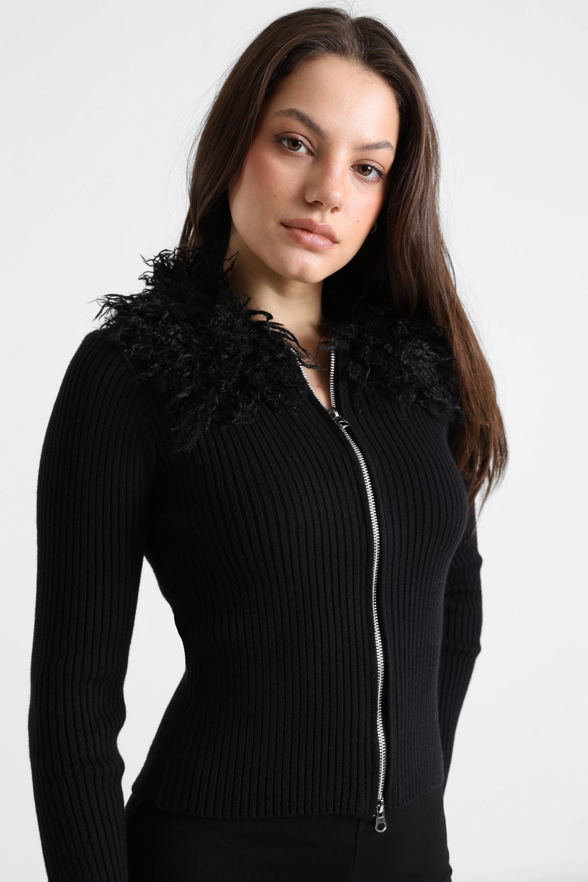 Giacca in maglia a coste - Nero