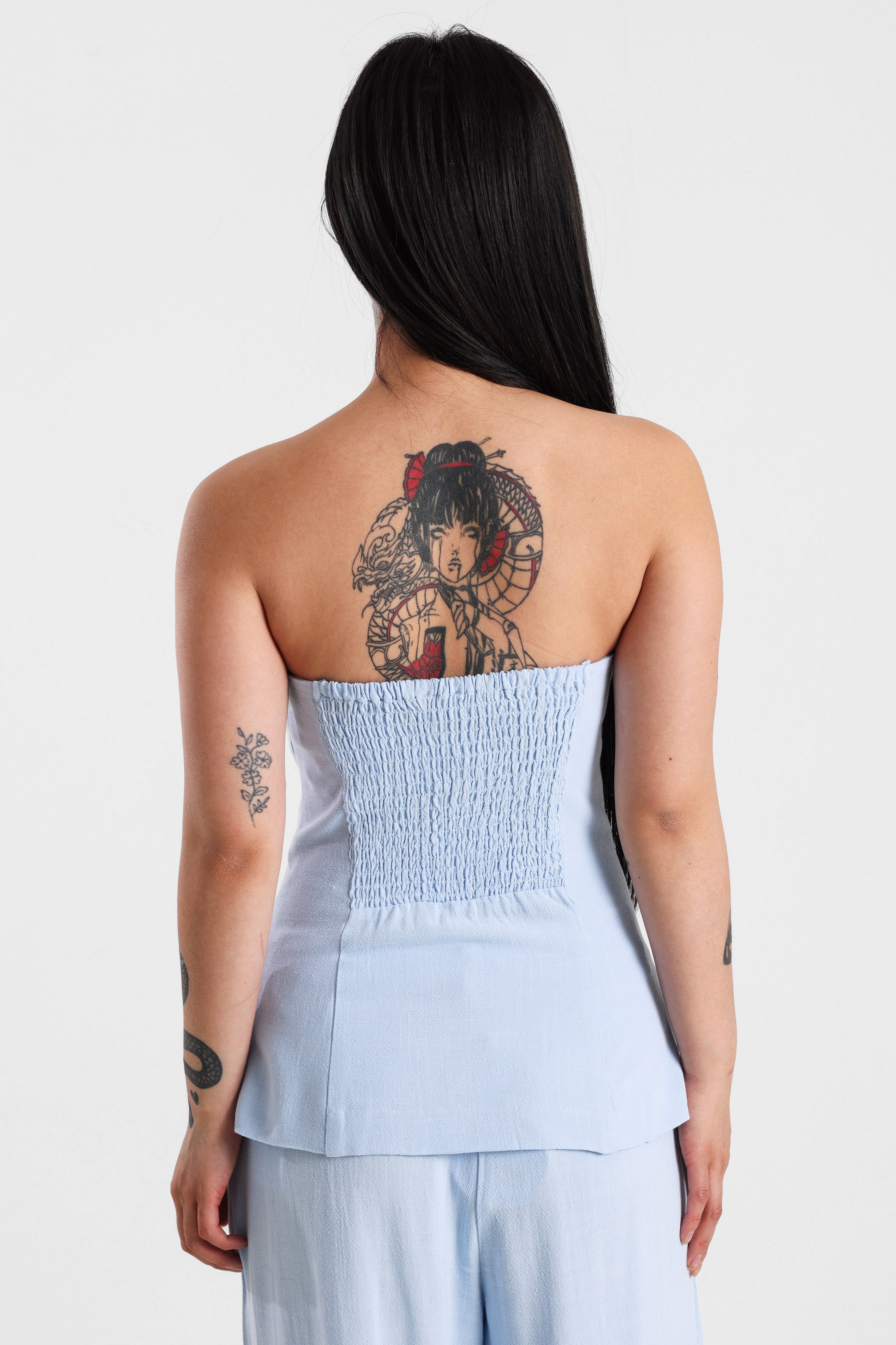 Top a fascia in lino - Bleu clair