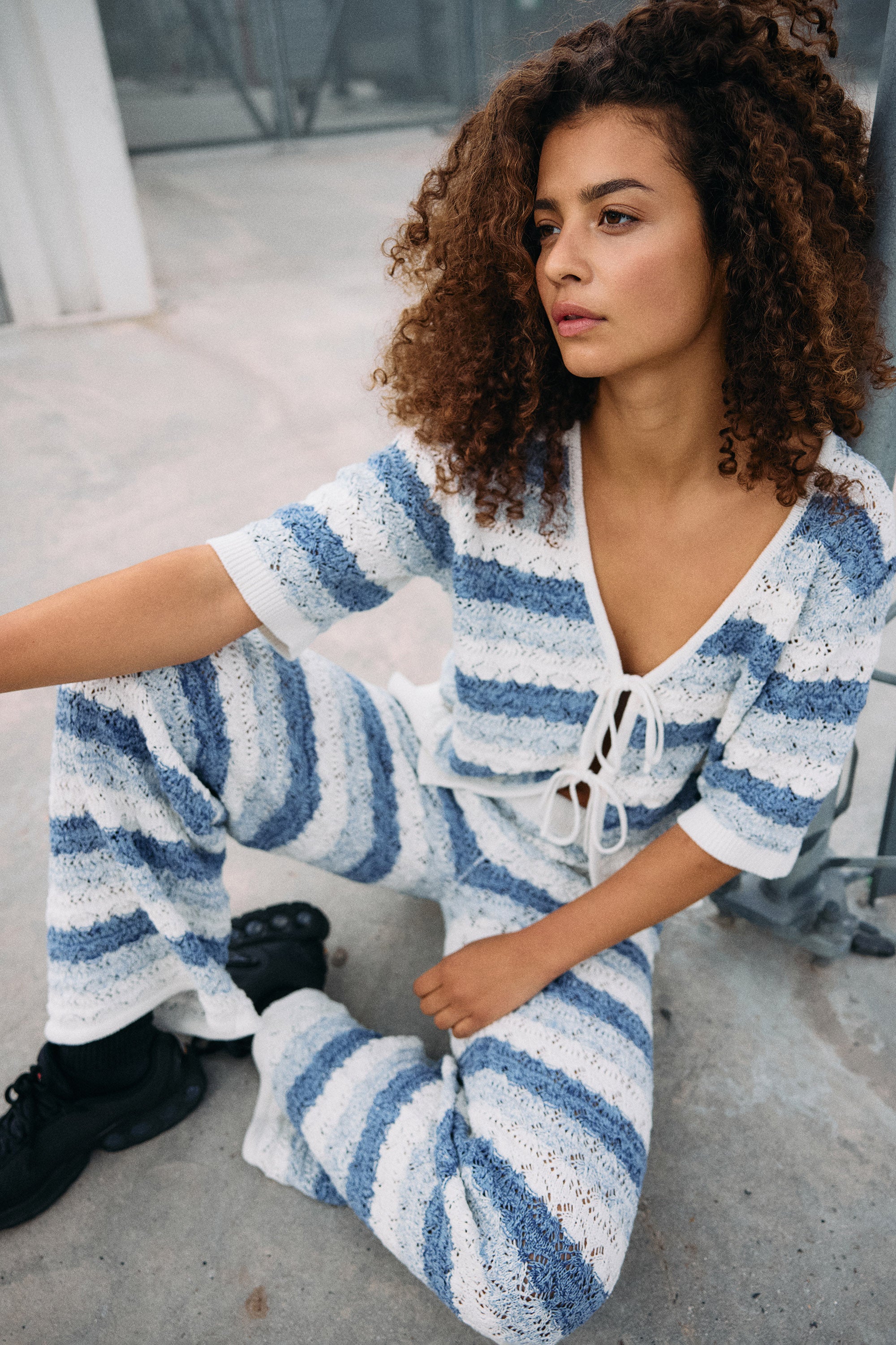NMLAIKA Häkeljacke - Birch + Blue