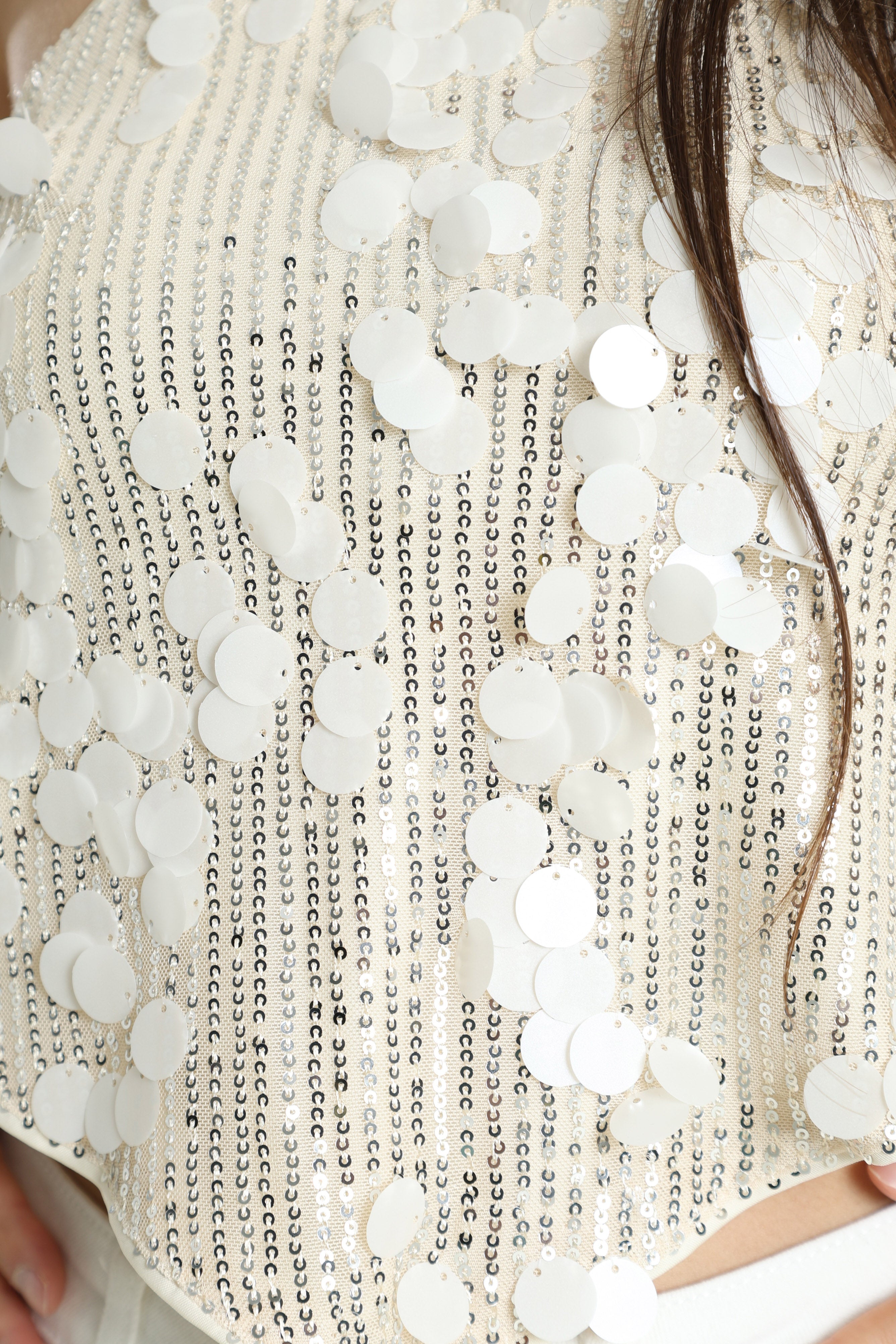 Top corto con schiena scoperta e paillettes - Light Beige