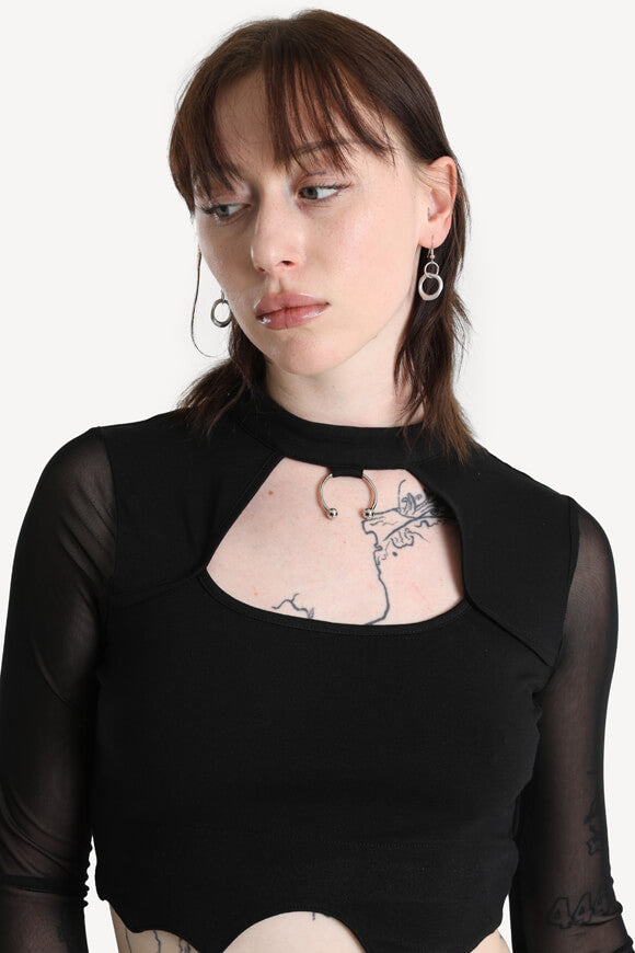 Camicia a maniche lunghe Crop - Nero