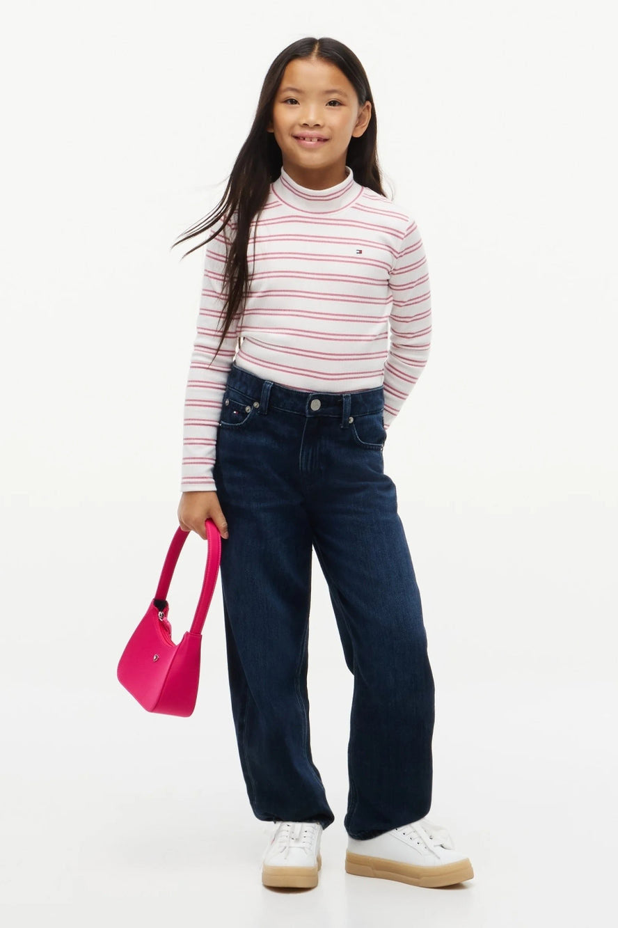 Long-sleeve ribbed shirt with lurex thread - Offwhite + Pink