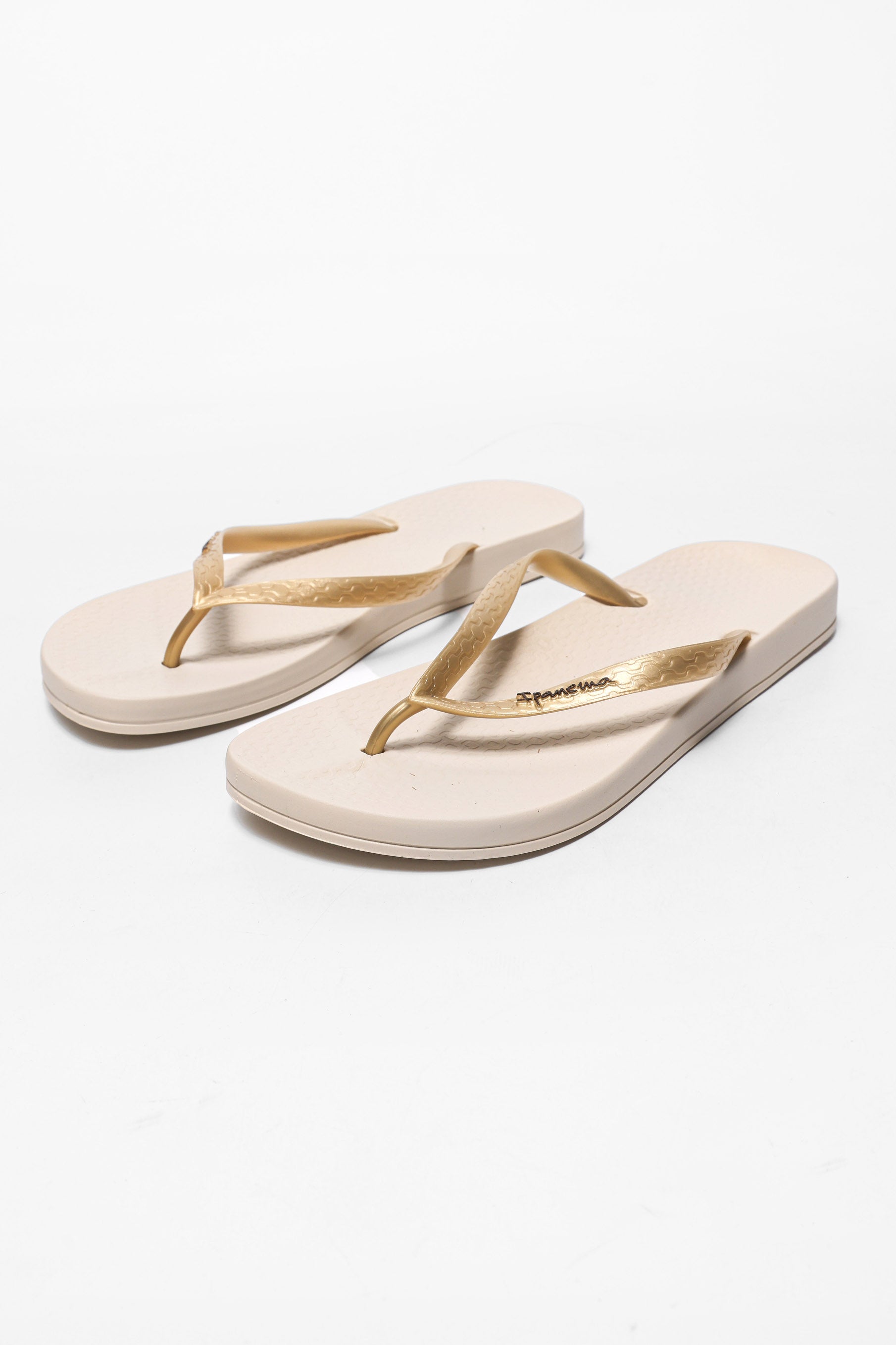 Flip Flops - Beige + Gold