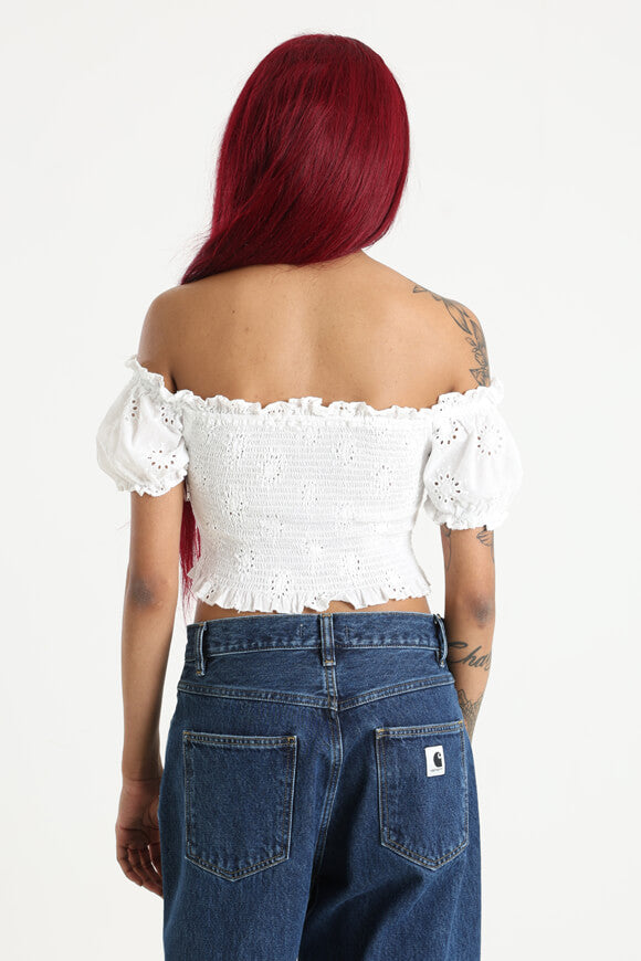 Crop top smocked off-shoulder - ecrù