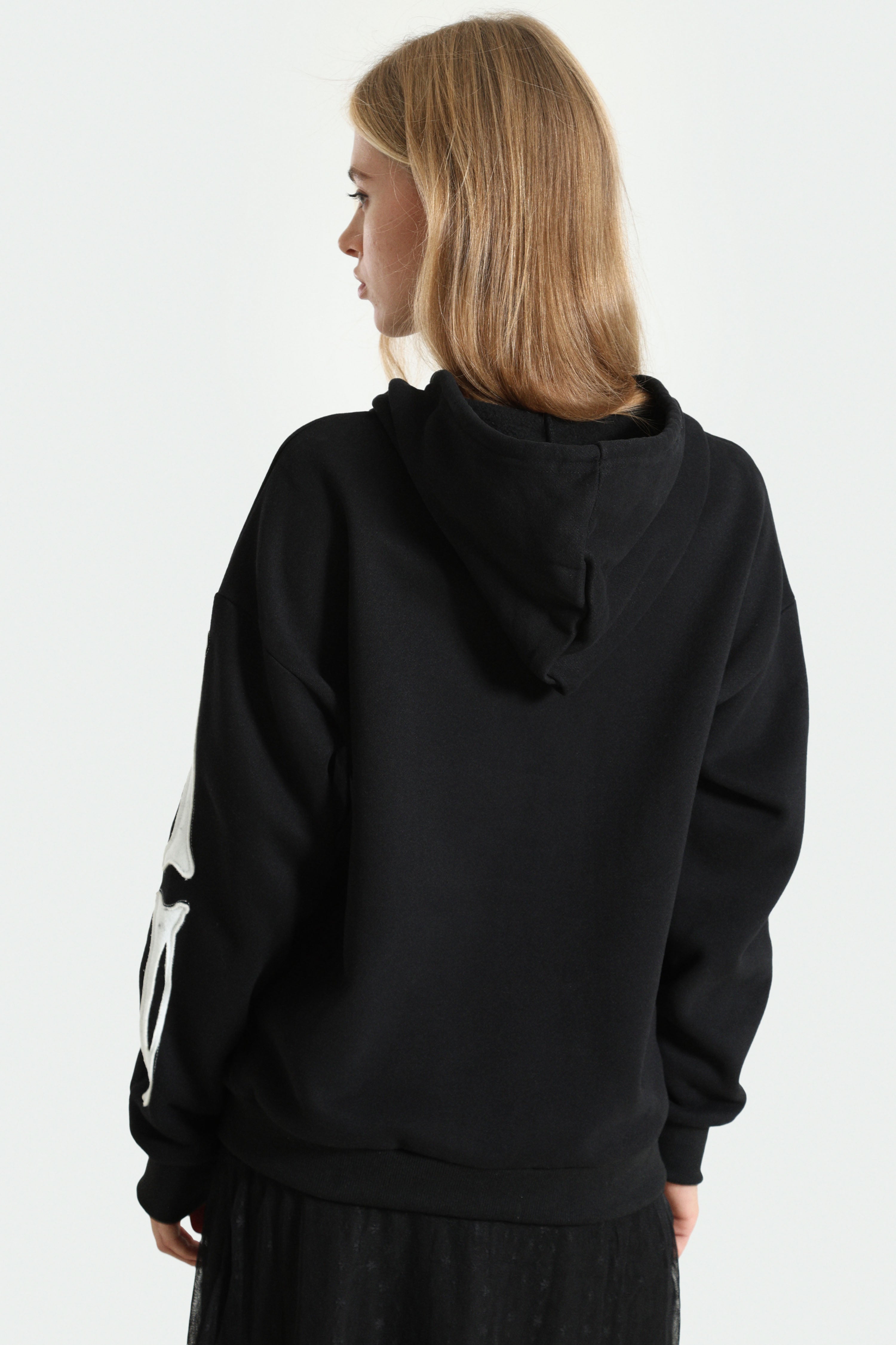 Oversize Kapuzensweatjacke - Black + White