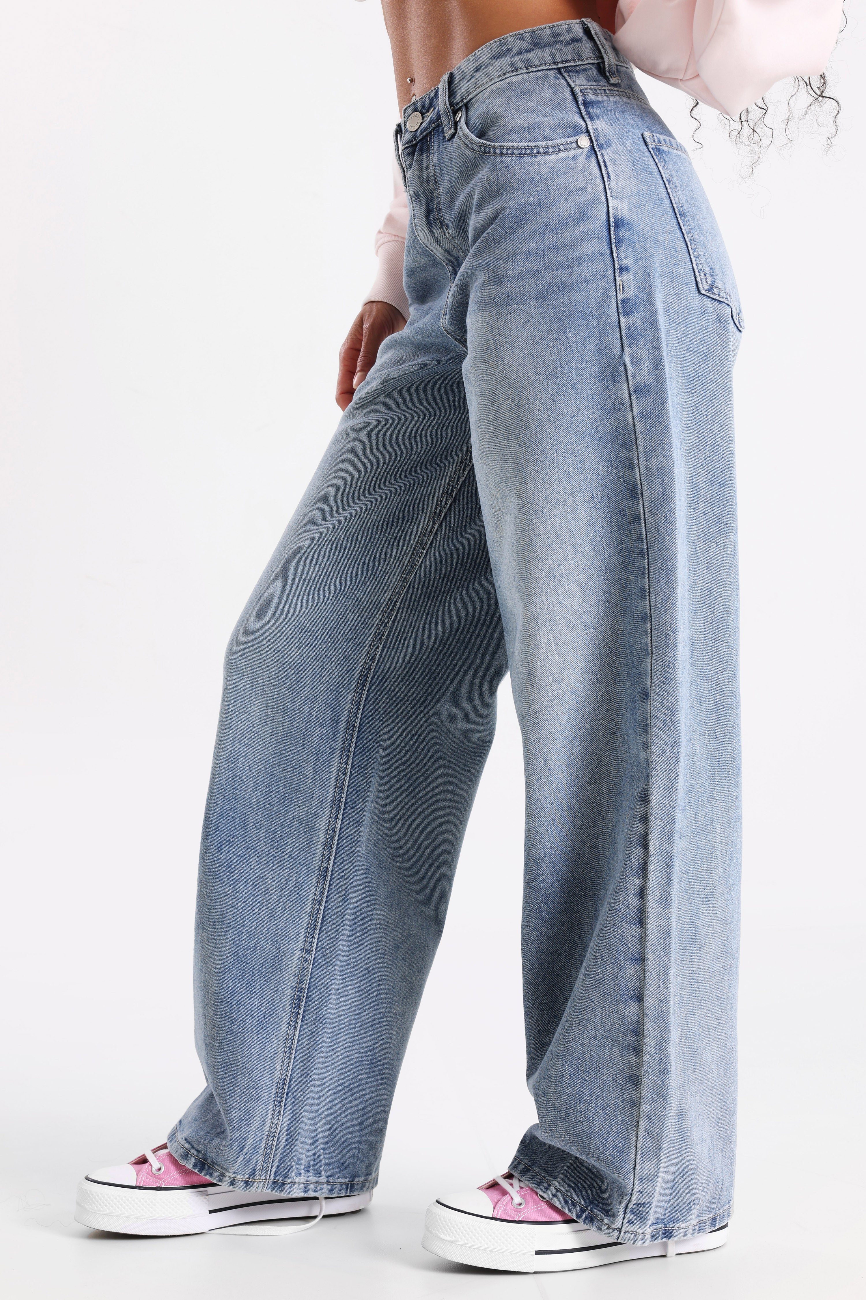 Wide Leg Jeans - Gewaschen Blau