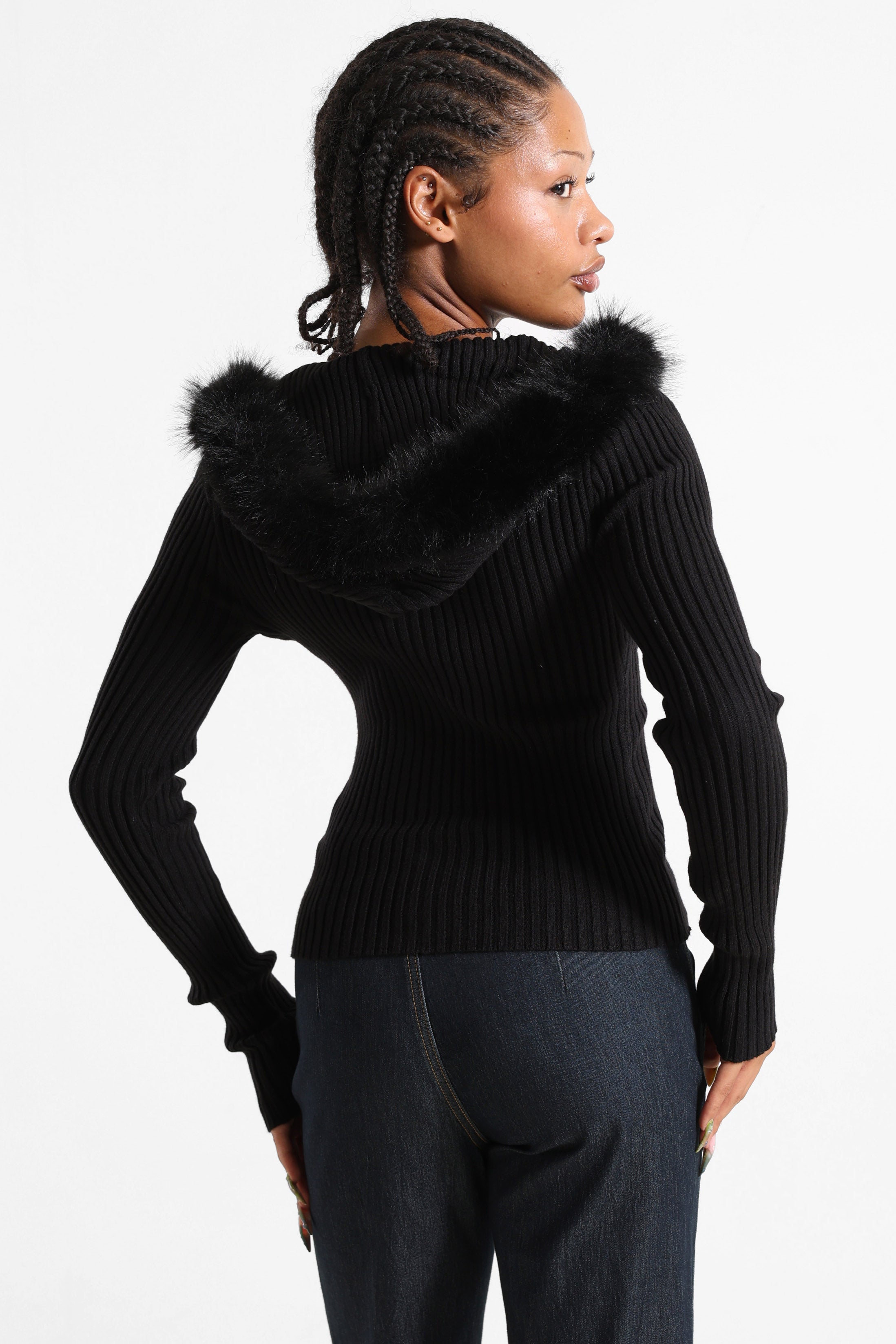 Gerippte Strickjacke - Schwarz