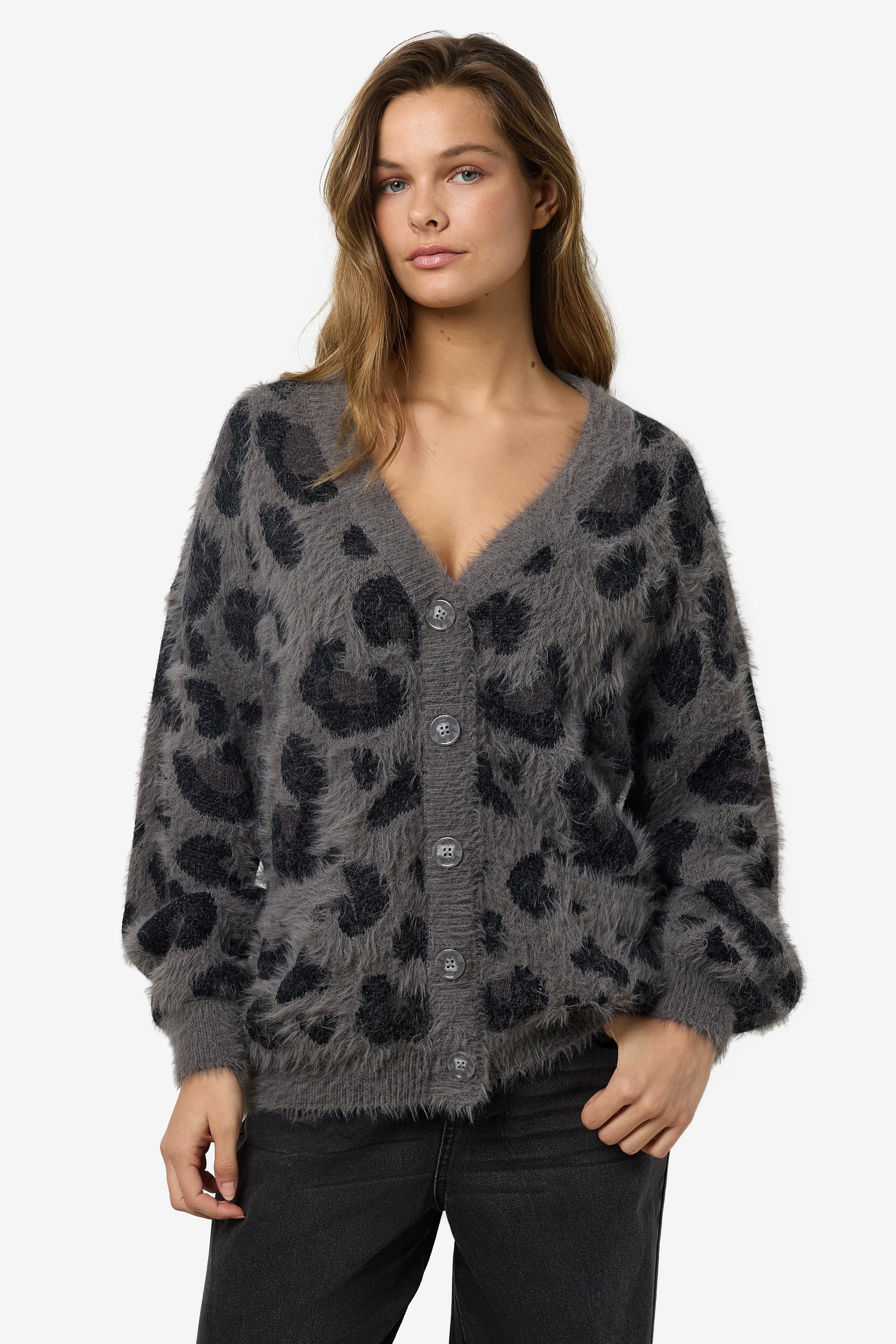 NMFLYNN Hairy Cardigan - Charcoal Grey