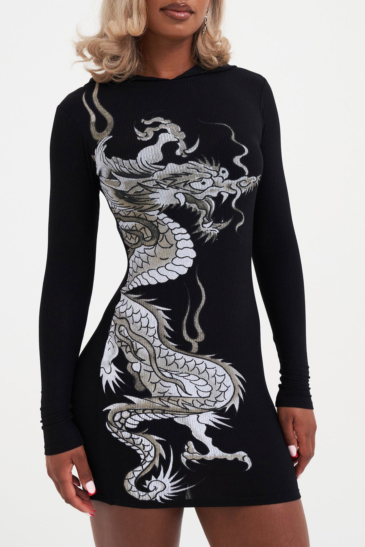 Mini abito con cappuccio - Nero