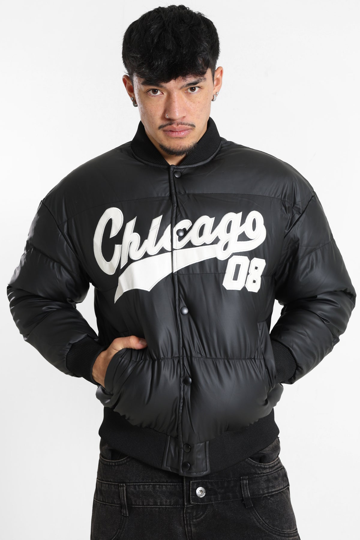 Veste matelassée en similicuir - Black + Offwhite