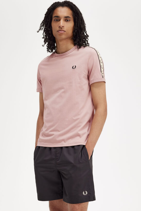 T-shirt Contrast Tape Ringer - Dusty Rose Pink + Black