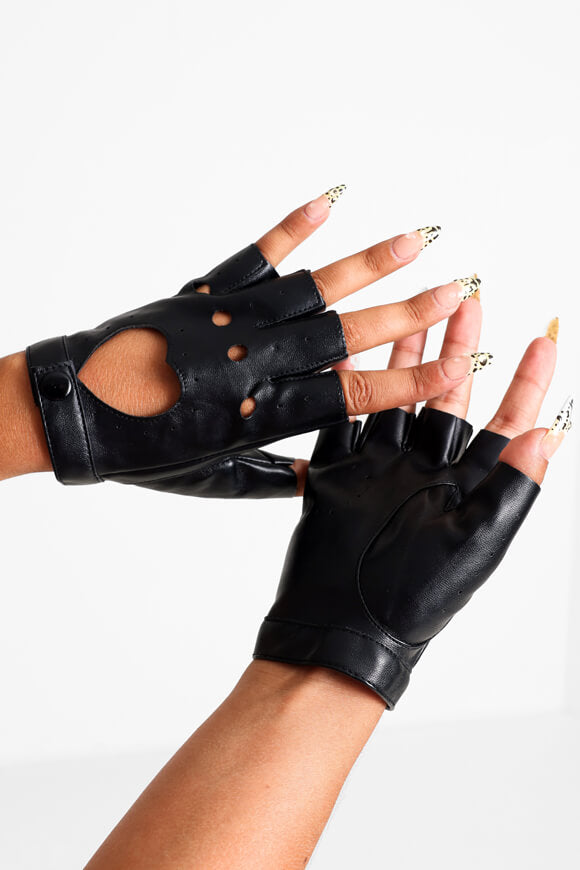 Kunstleder Kurzfingerhandschuhe - Black