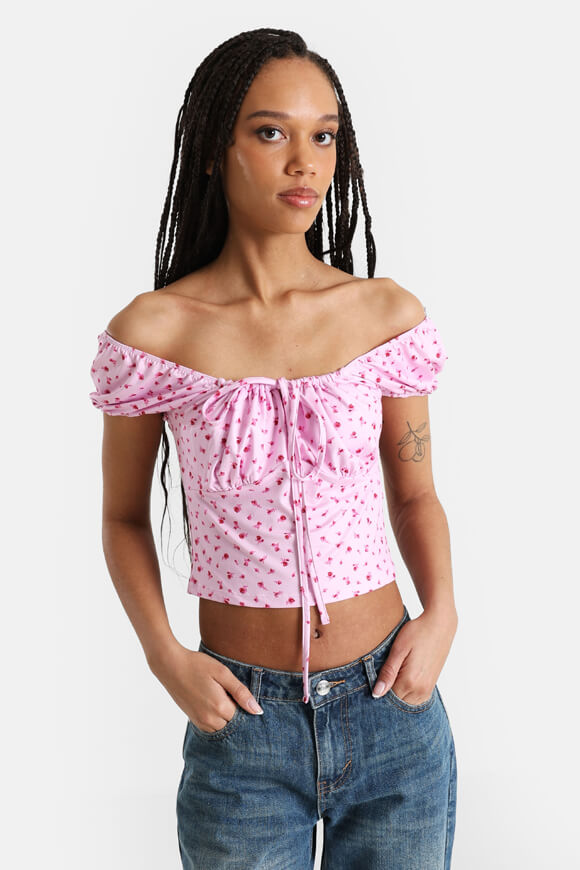 Off Shoulder Crop Shirt - Pink
