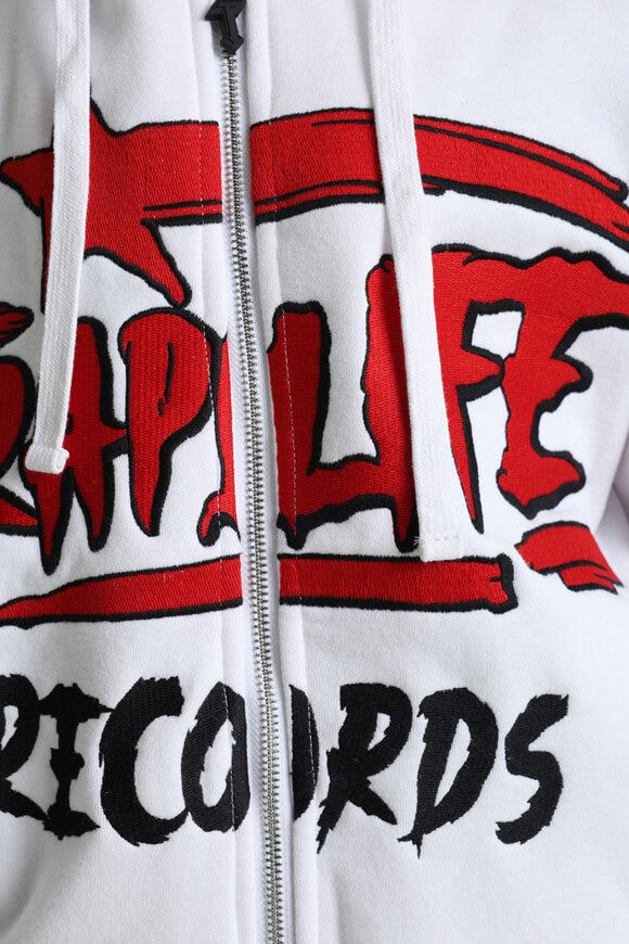 Kapuzensweatjacke - Weiss + Rot