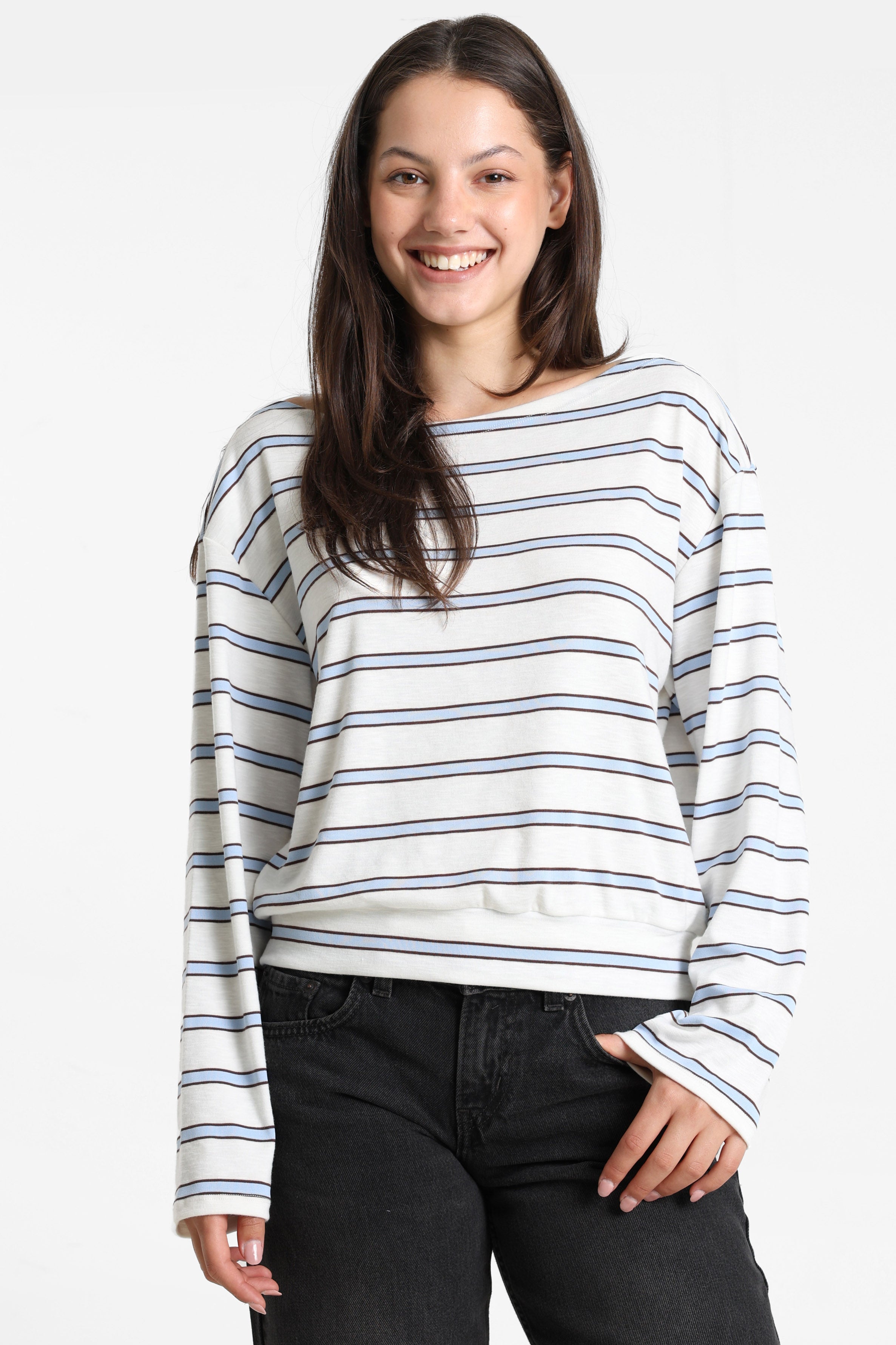 Long-sleeve shirt - Offwhite + Light Blue + Brown