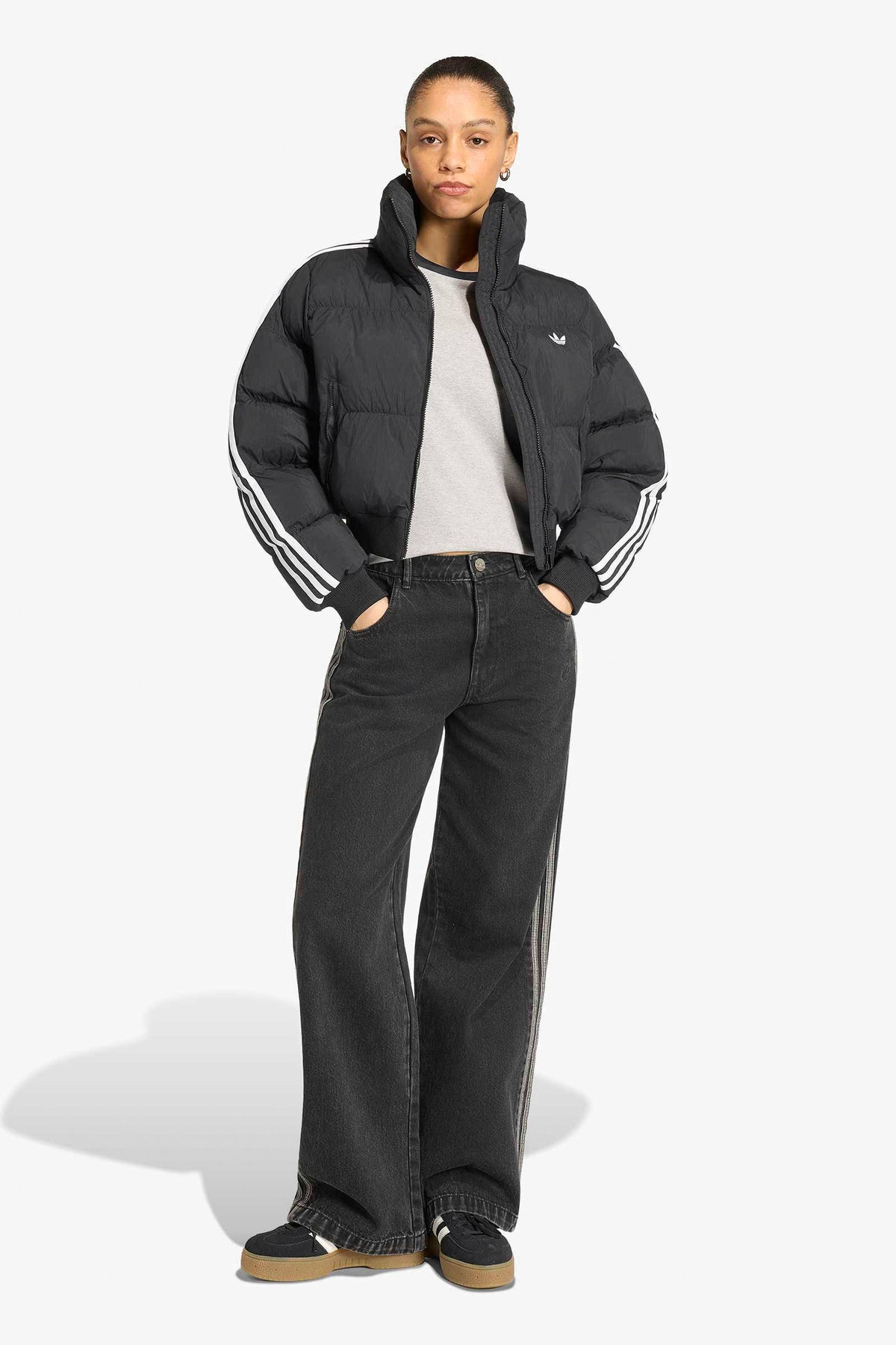 Crop Puffer Bomberjacke - Black