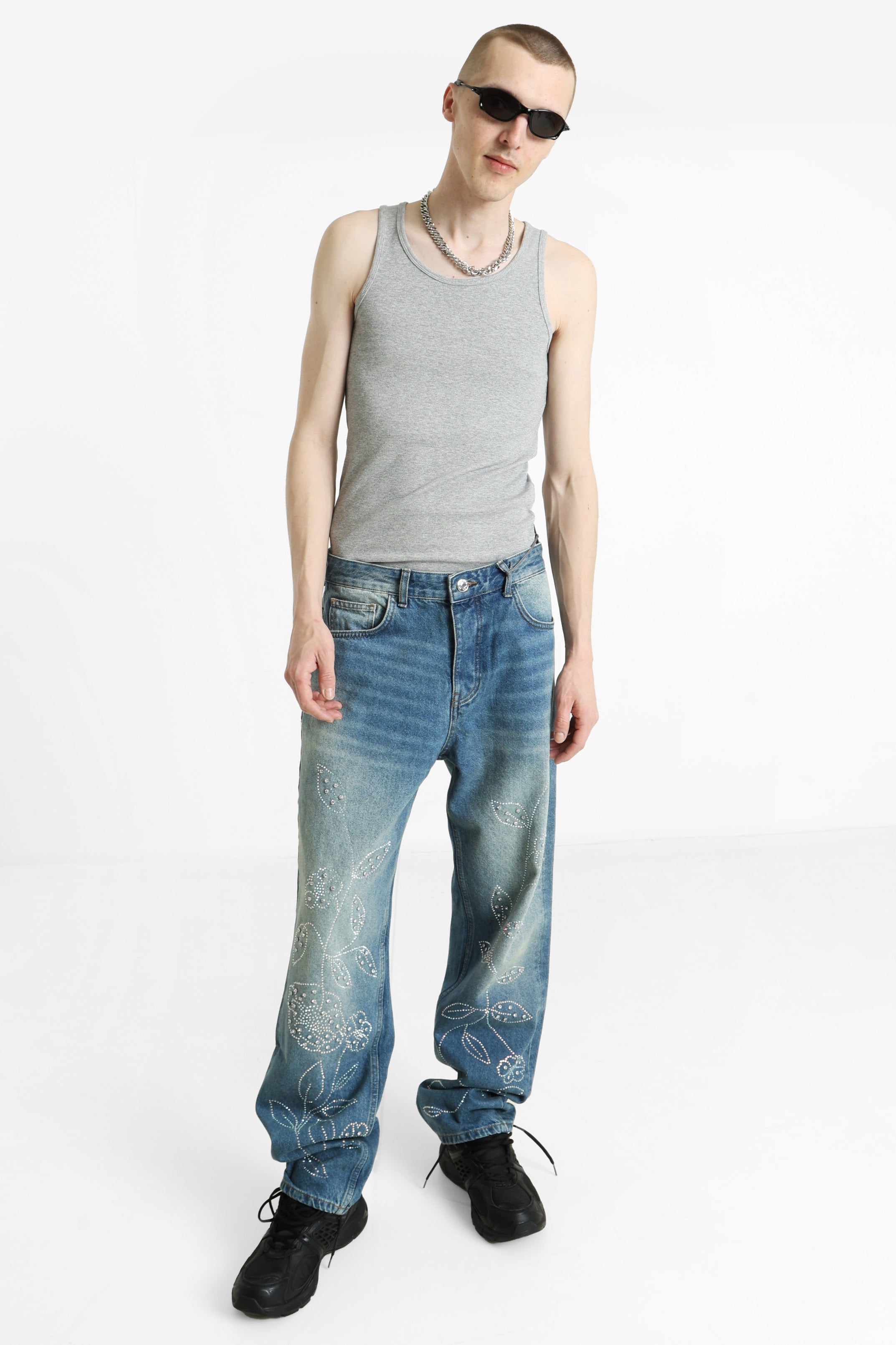 Jean loose fit avec strass - Blue Denim