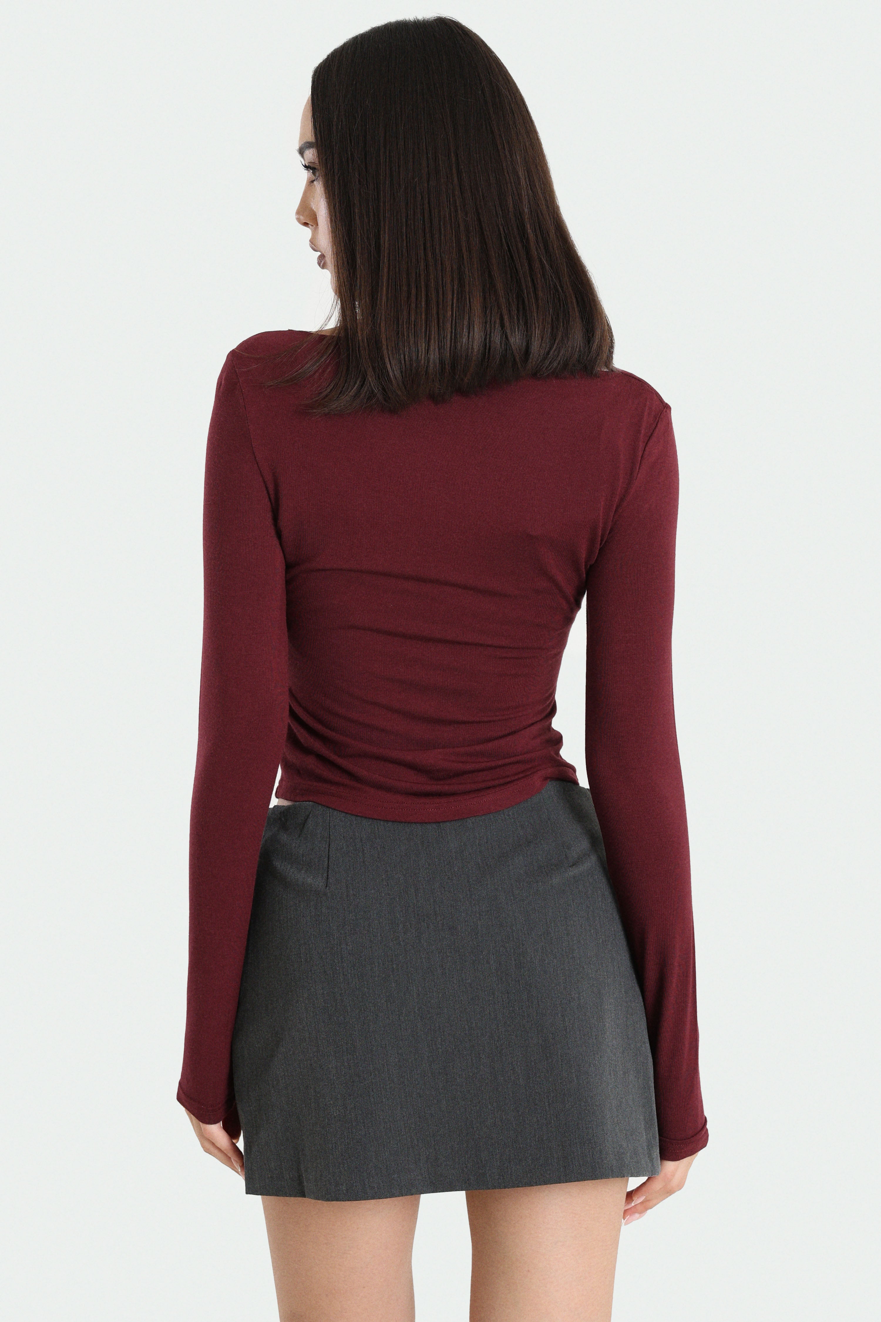 Crop Langarmshirt - Bordeaux