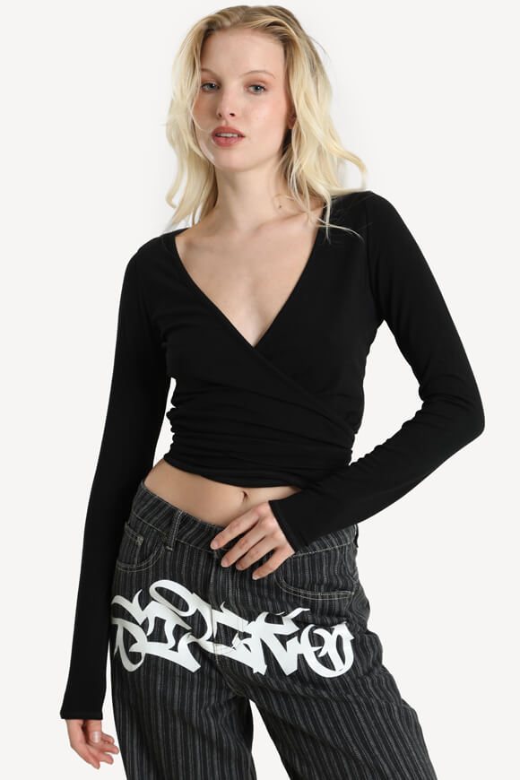 Crop Langarmshirt - Schwarz