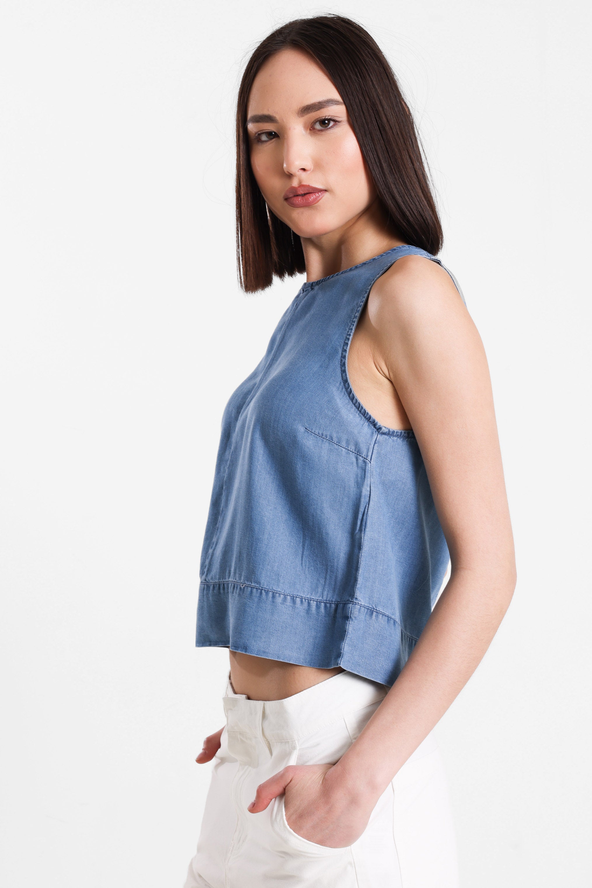 ONLDORSI Crop Top - Medium Blue Denim