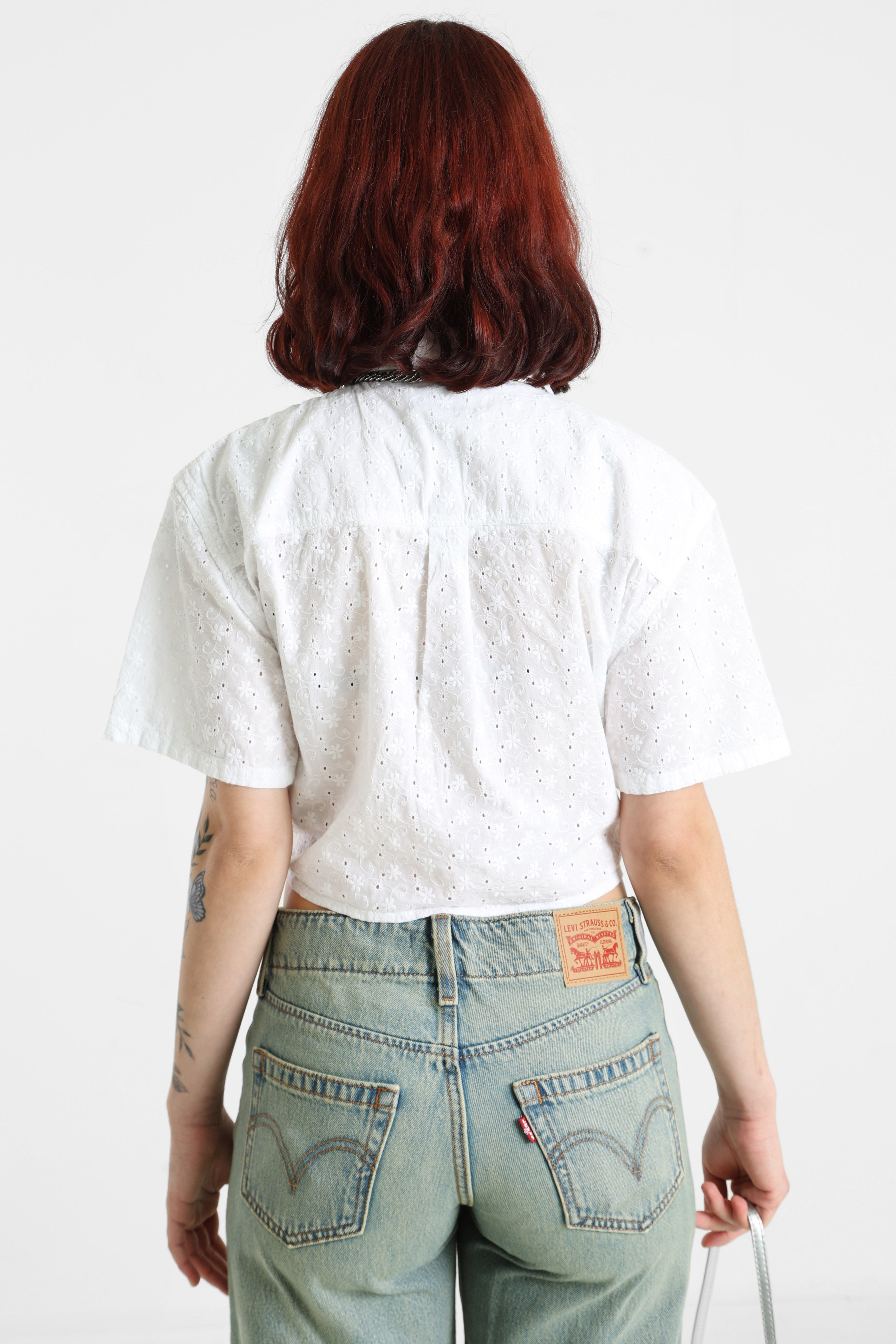 Chemise courte avec motif ajouré - Pure White