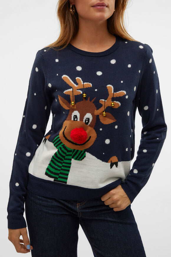 Snowy Deer Christmas knitted sweater - Navy Blazer