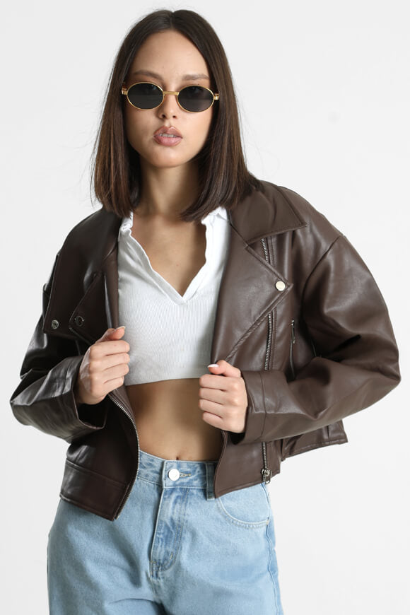 Oversized faux leather jacket - Chocolate