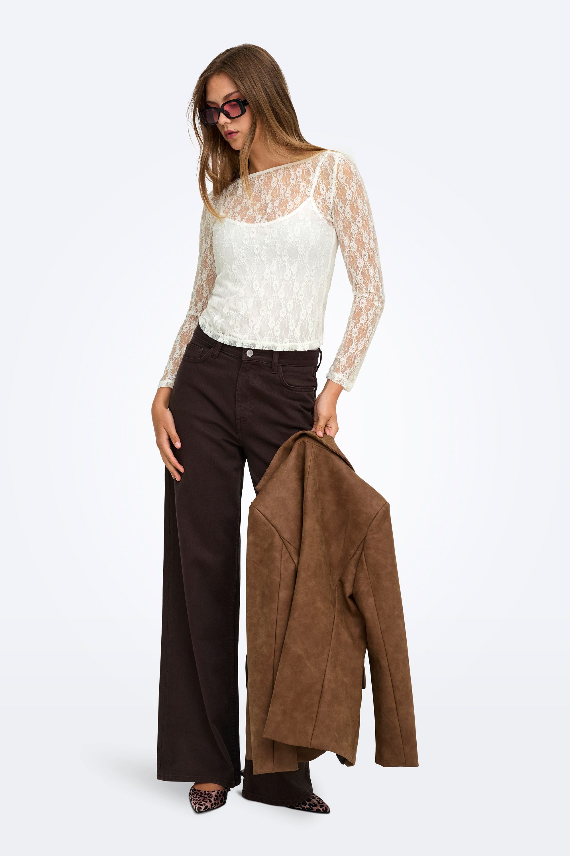 ONLNIKITA Spitzen Langarmshirt - Cloud Dancer