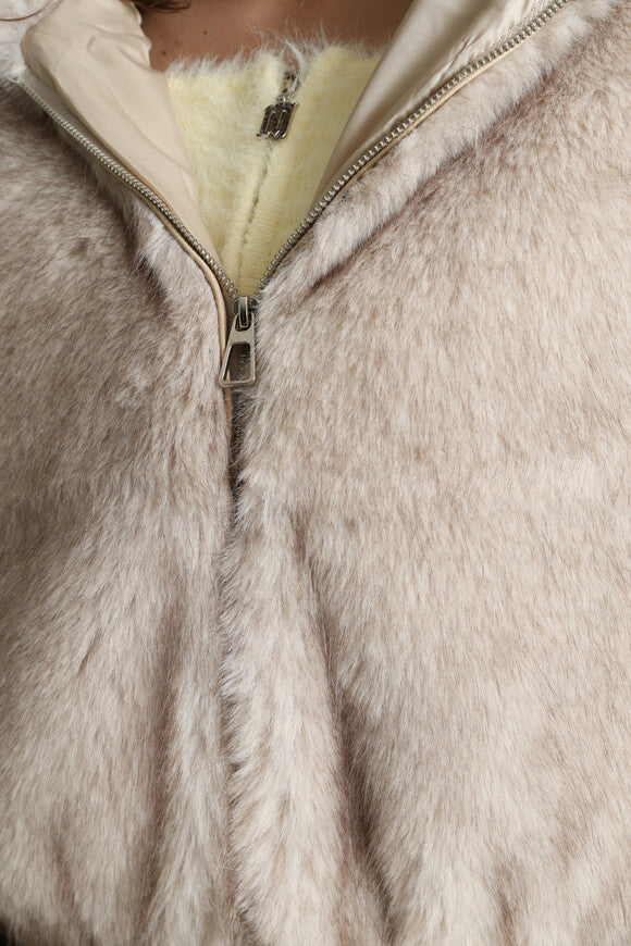 Kunstpelzjacke - Beige + Brown
