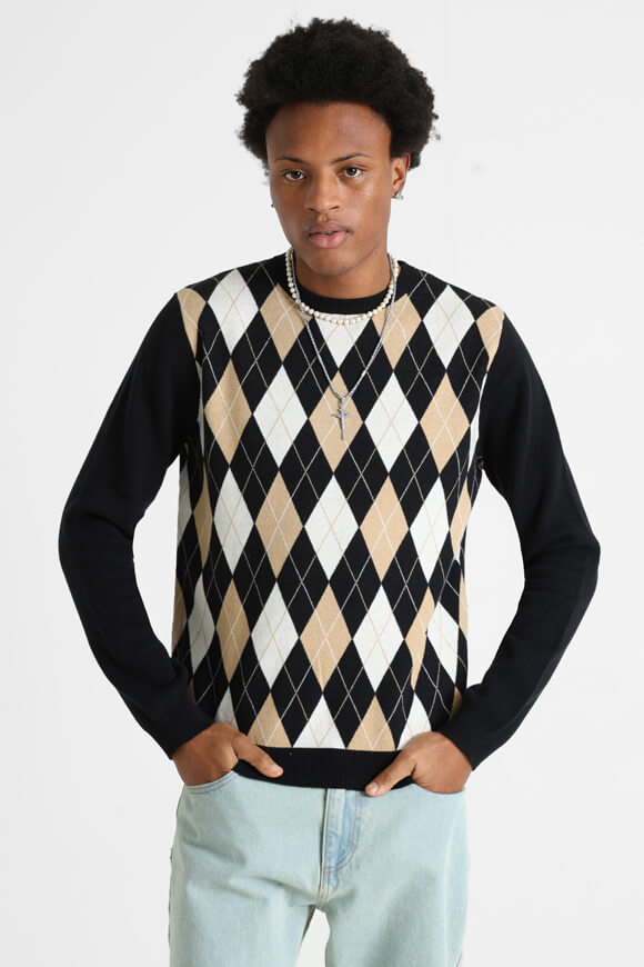 Pull en tricot fin - Noir + Beige + Ecru