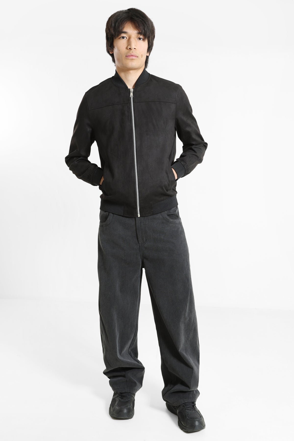 Kunstwildleder Leichte Bomberjacke - Black