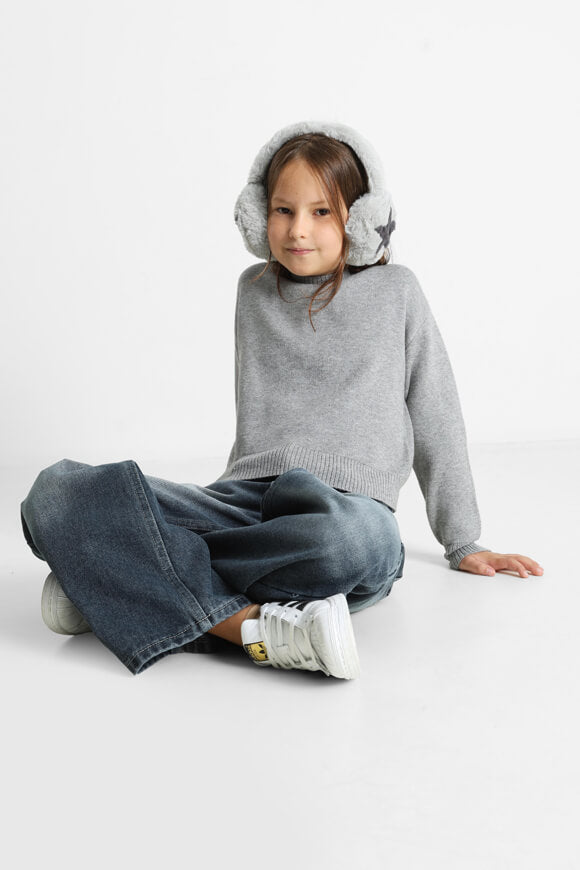 Crop knit sweater - mottled gray