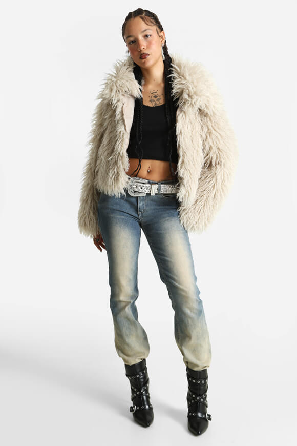 Short faux fur jacket - beige