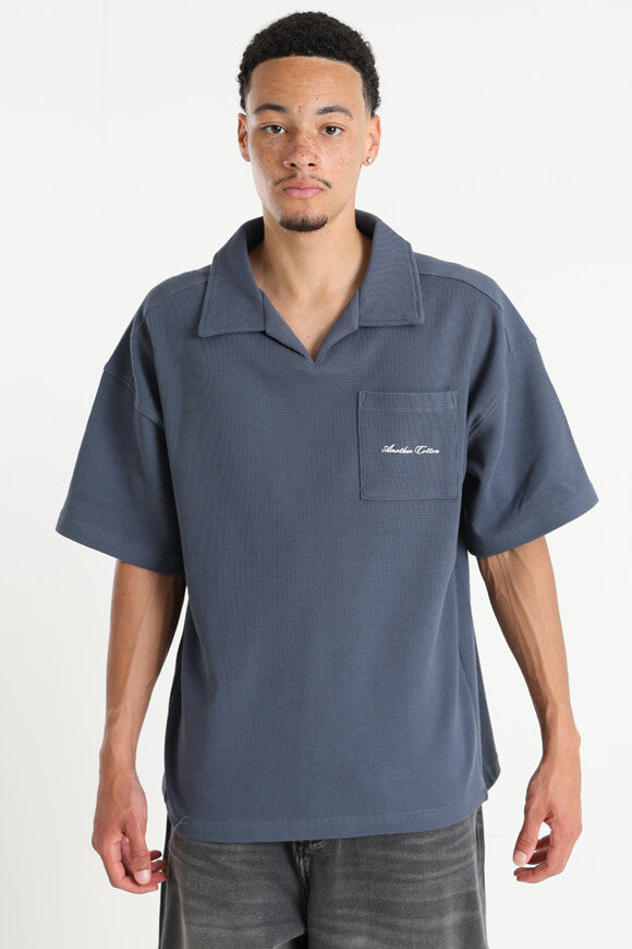 Oversize Poloshirt aus Waffelstoff - Vintage Blue