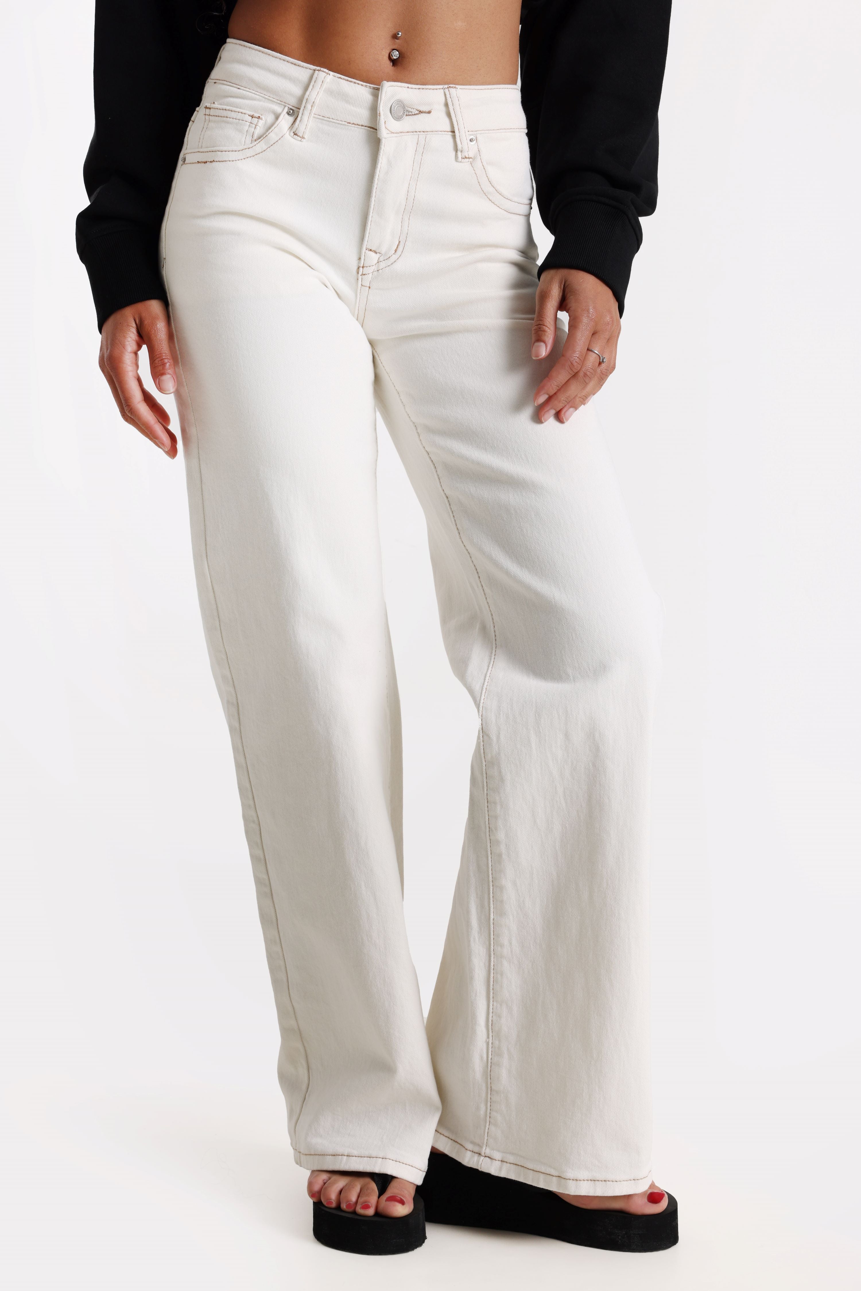 Wide Leg Jeans - Cream