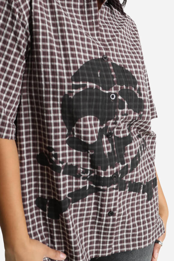 Camicia oversize in seersucker - Bordeaux + ecru