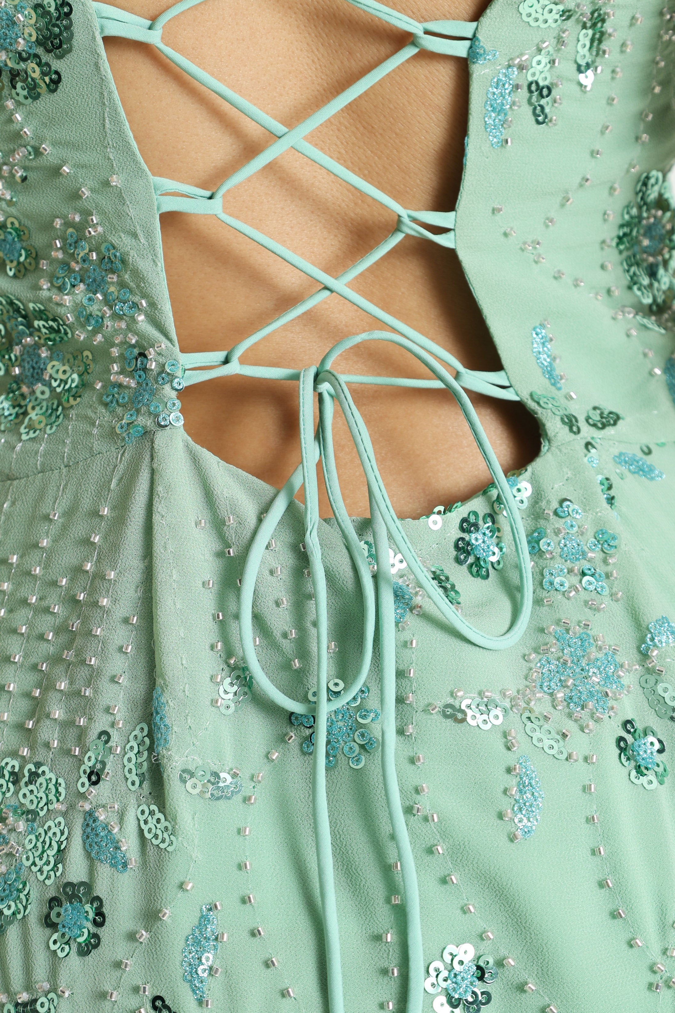 Long dress with rhinestones - Vert clair