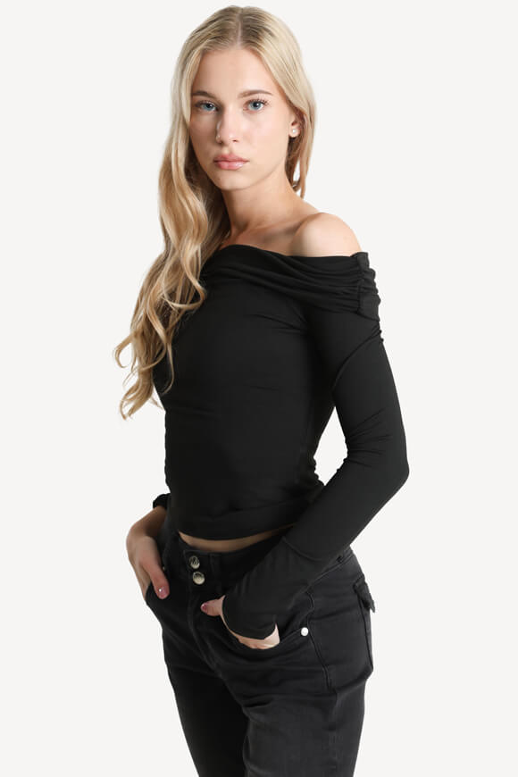 Camicia a maniche lunghe Off Shoulder Crop - Nero
