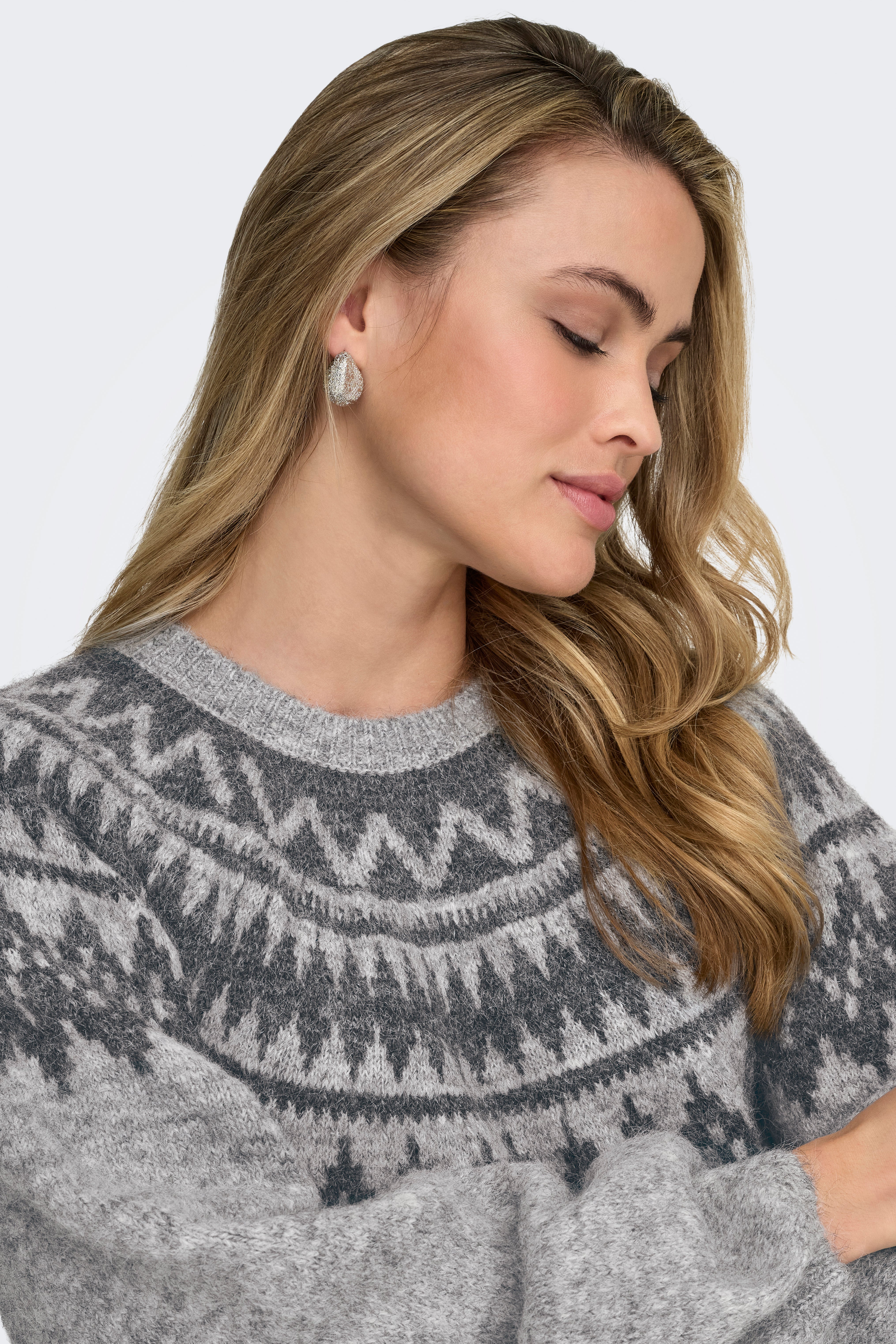 ONLREYKJA Pull en maille - Gris clair mélangé + Gris foncé